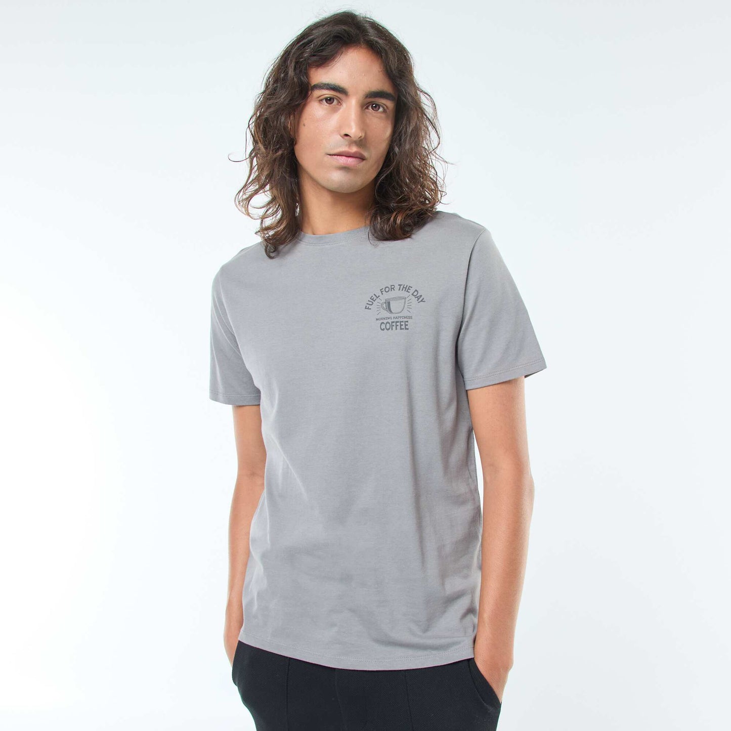 T-shirt imprimé à manches courtes et col rond GRIS