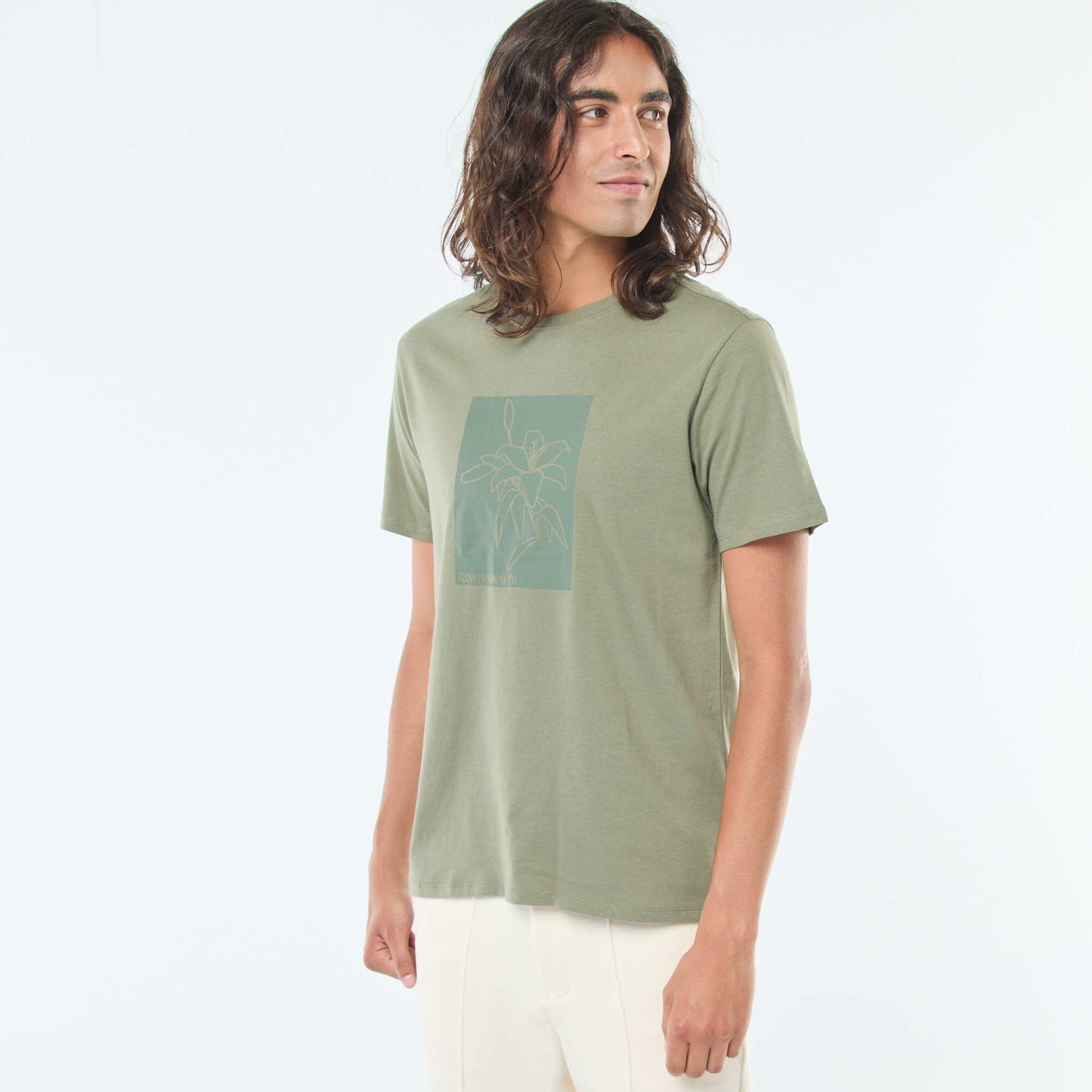 T-shirt imprimé à manches courtes et col rond VERT