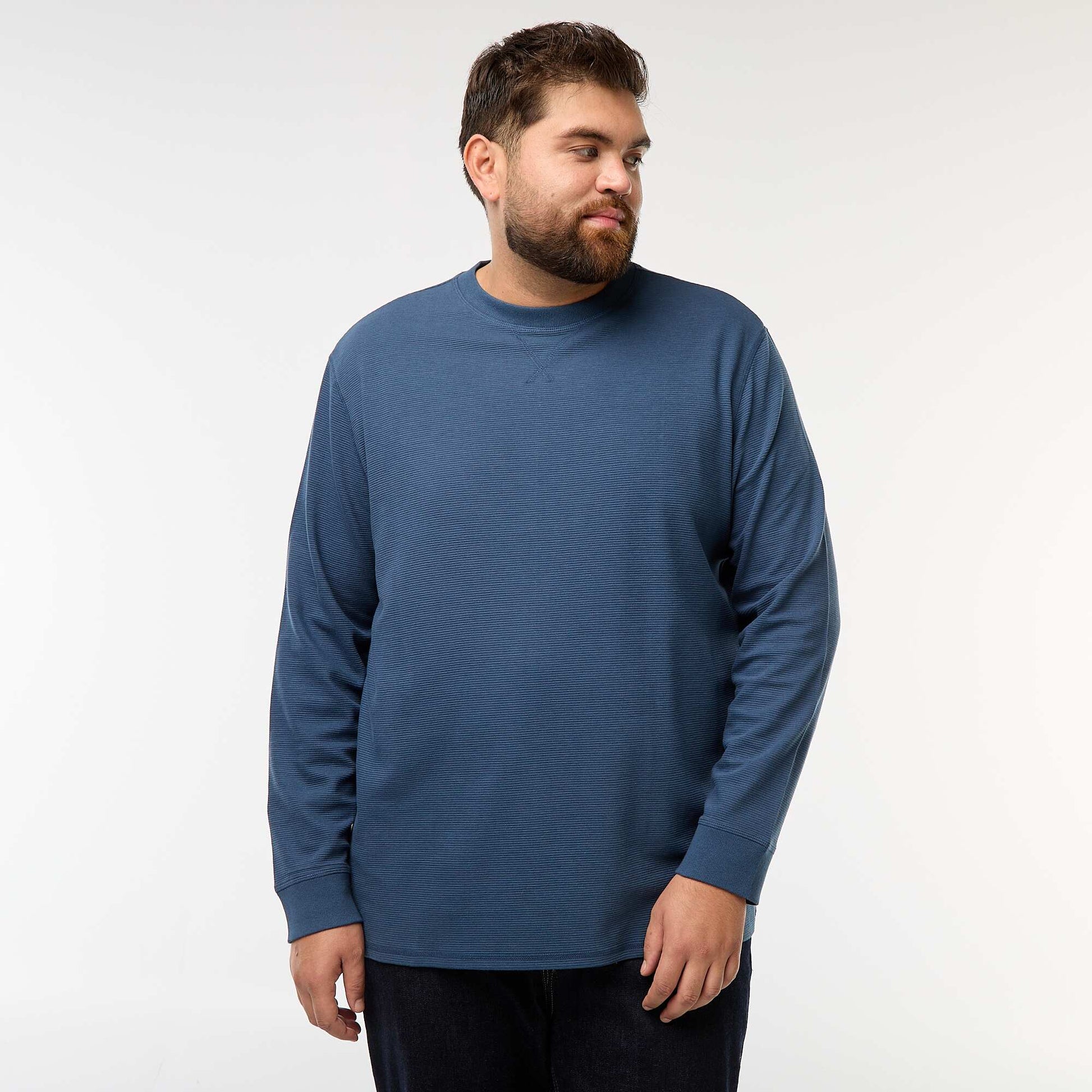 Pull en maille côtelée et col rond BLEU