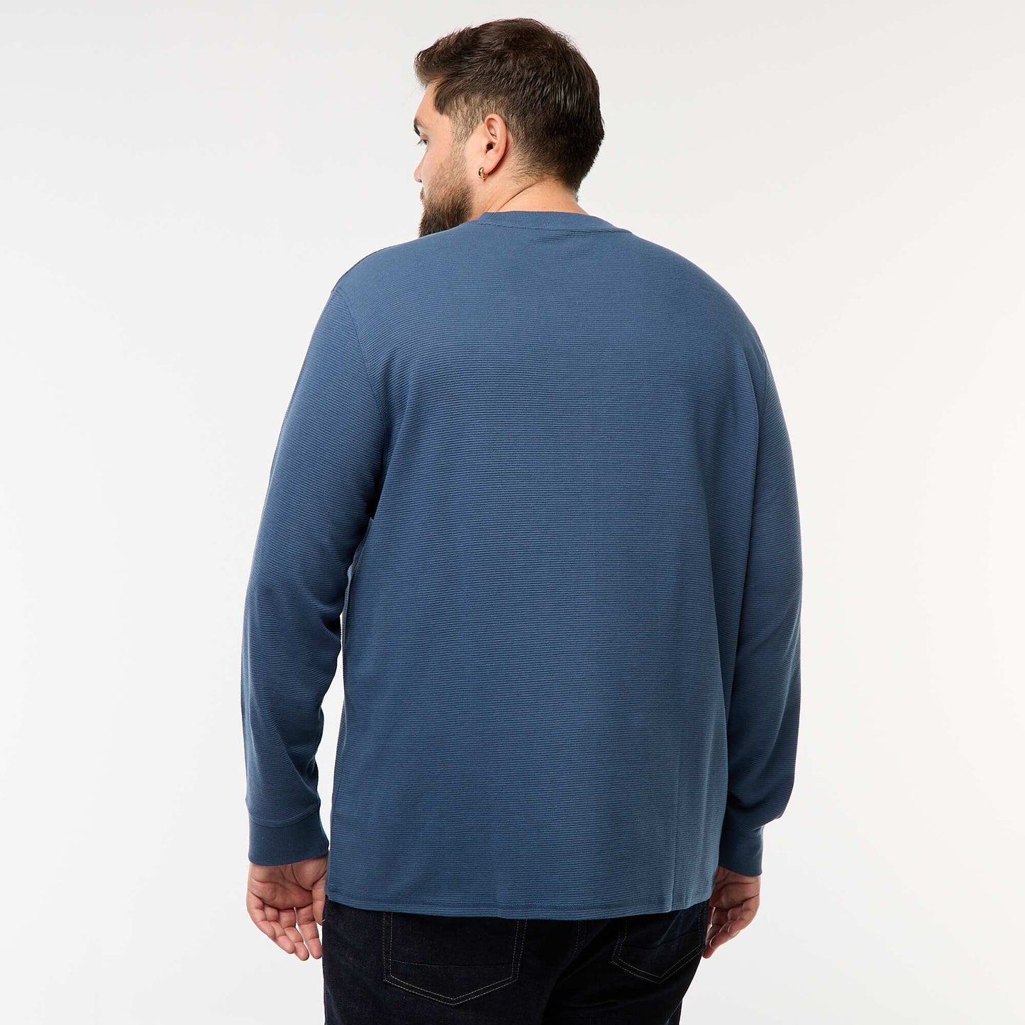 Pull en maille côtelée et col rond BLEU