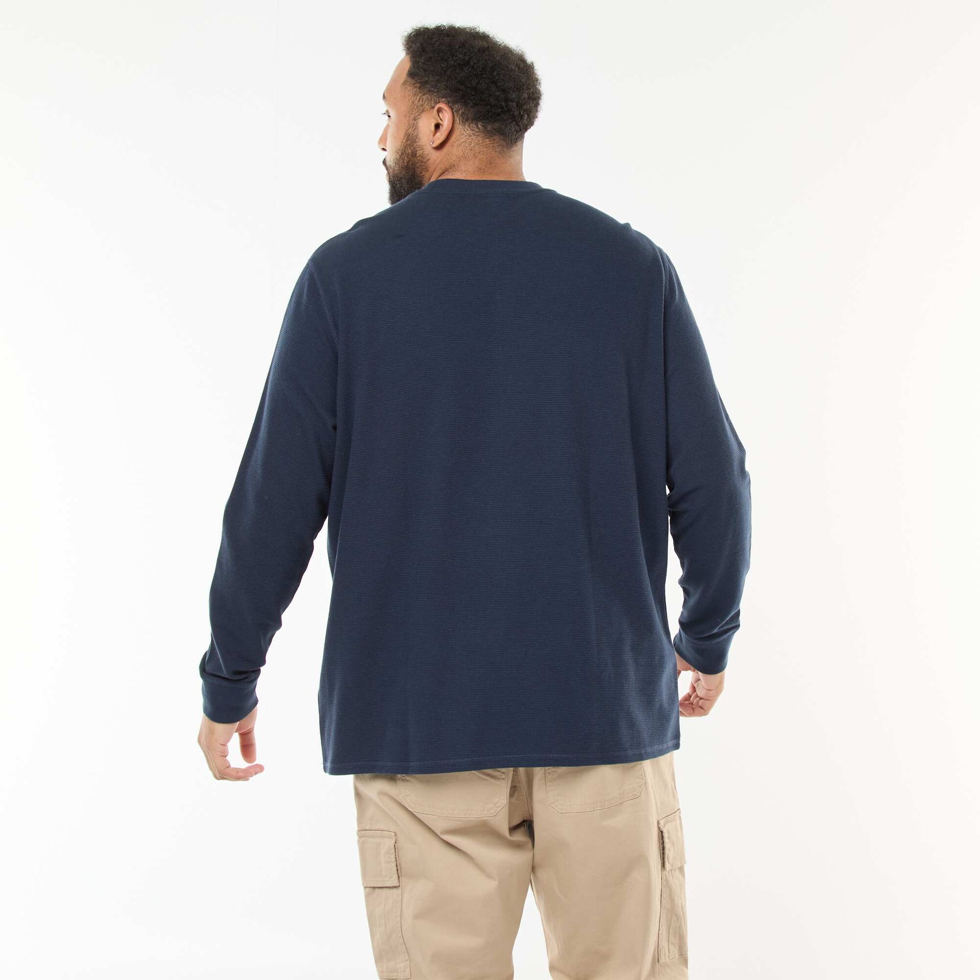 Pull en maille côtelée et col rond BLEU
