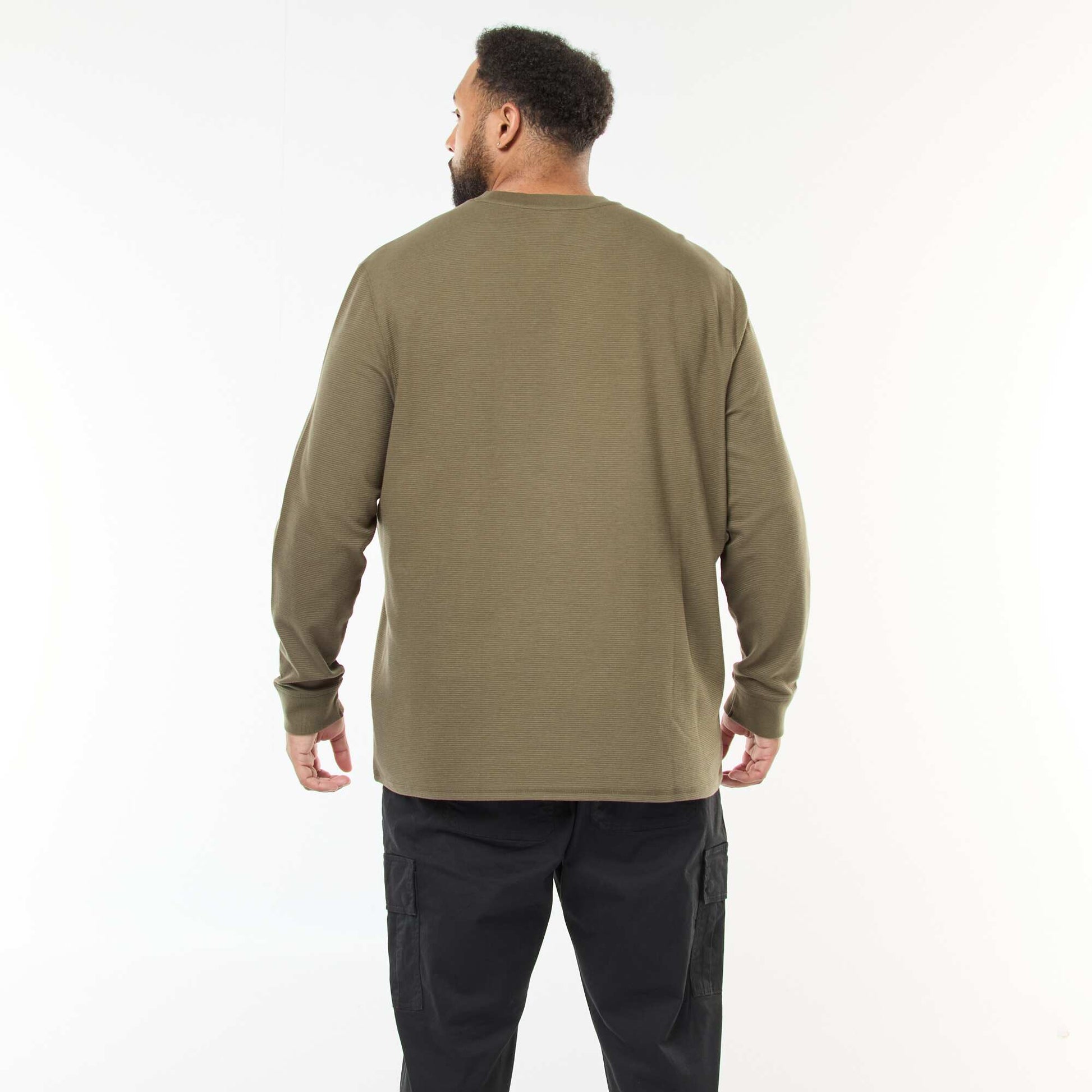 Pull en maille côtelée et col rond KAKI