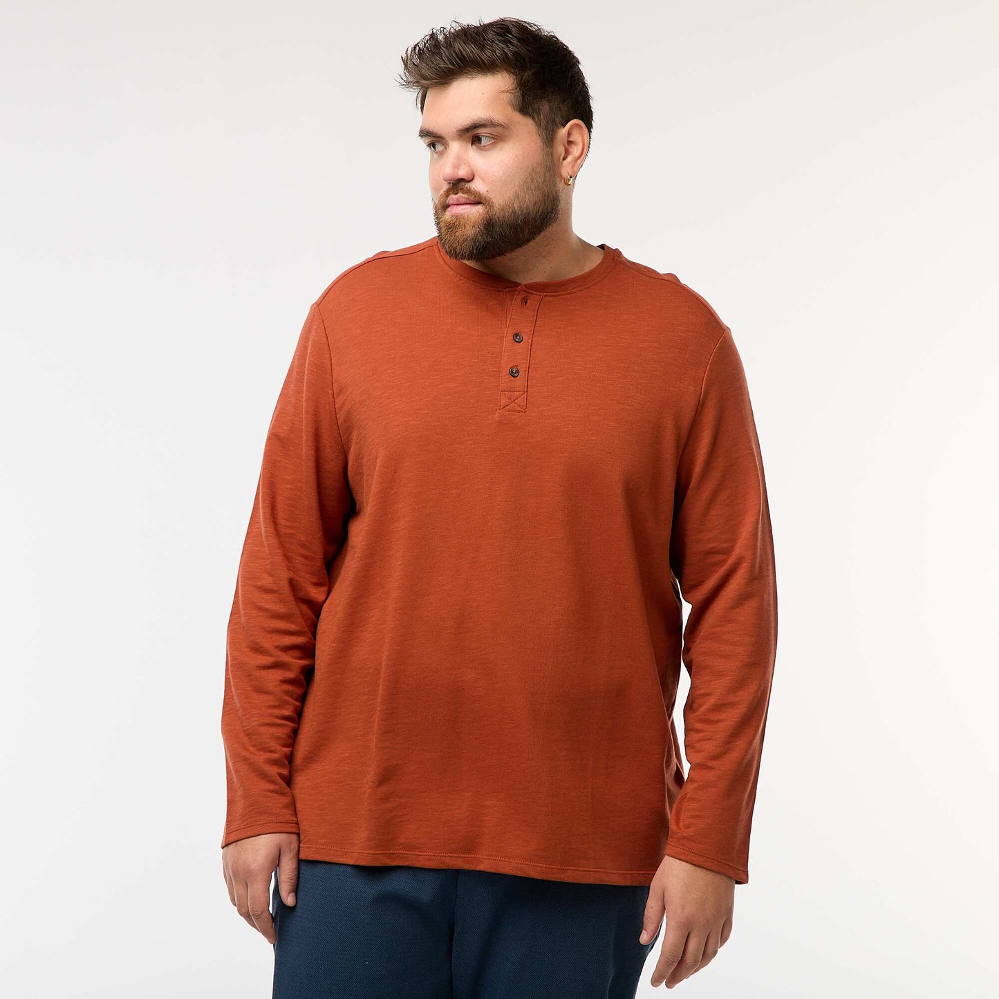 T-shirt en jersey à manches longues et col tunisien MARRON