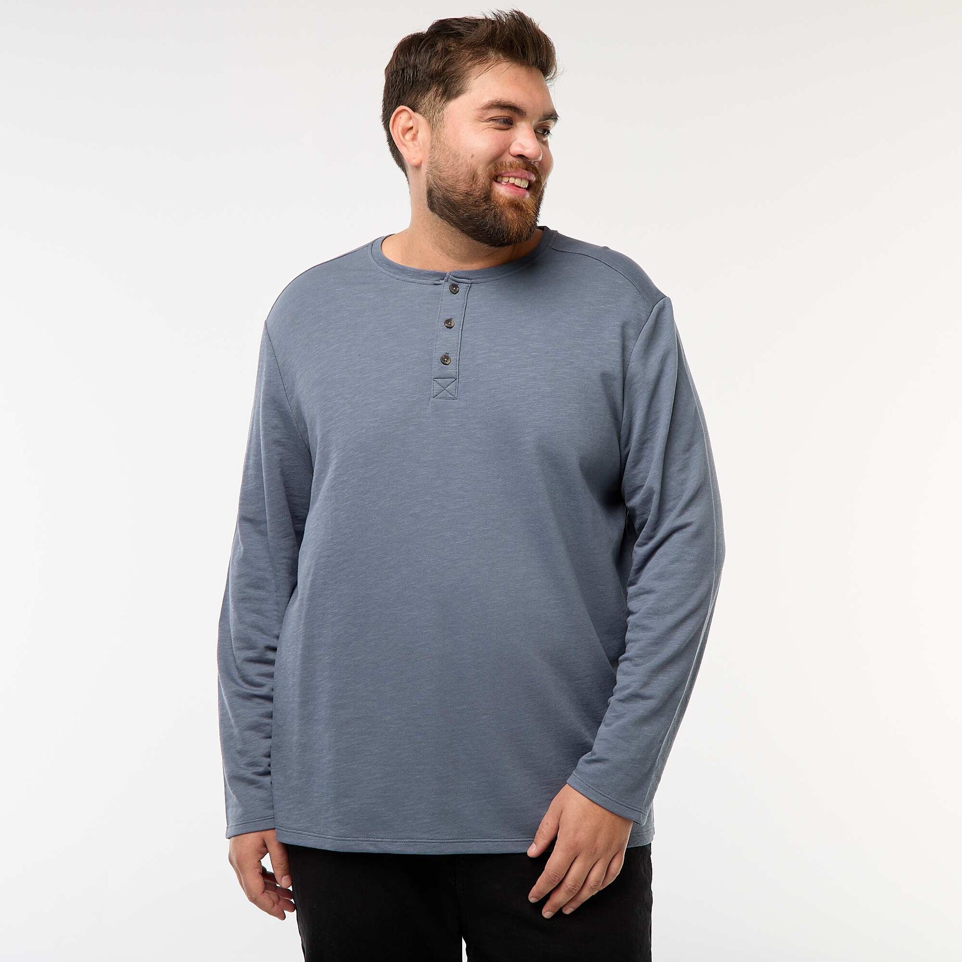 T-shirt en jersey à manches longues et col tunisien GRIS