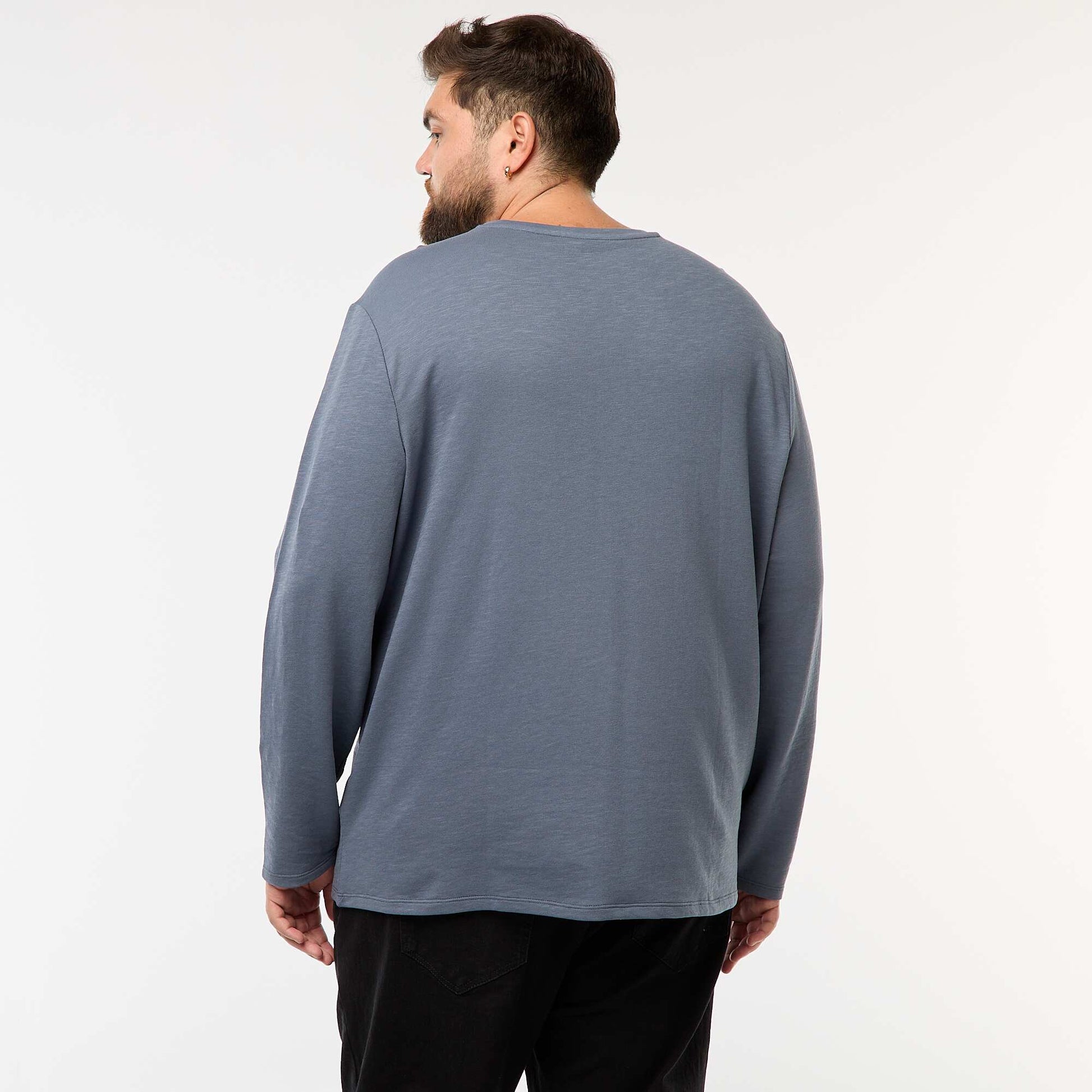T-shirt en jersey à manches longues et col tunisien GRIS