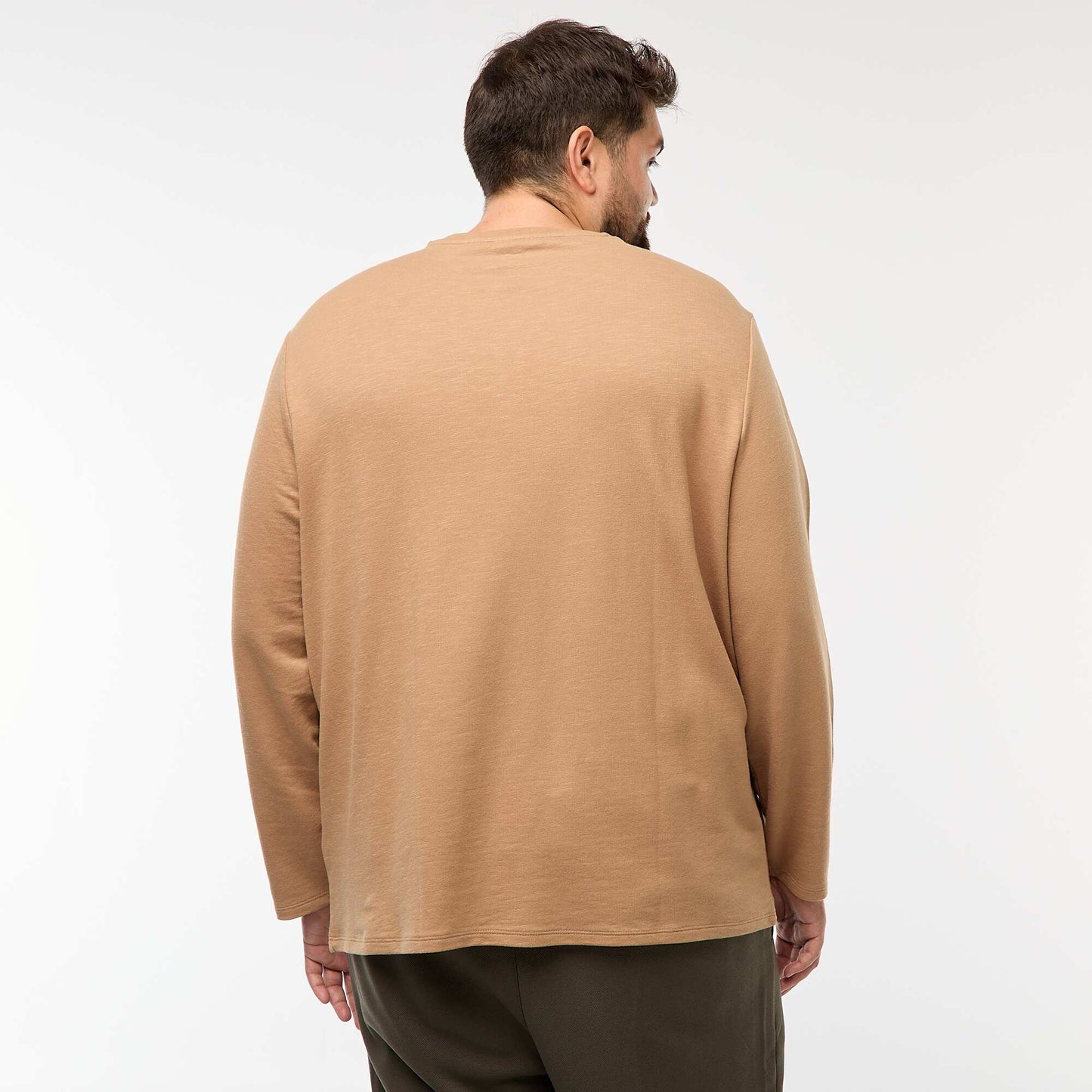 T-shirt en jersey à manches longues et col tunisien BEIGE