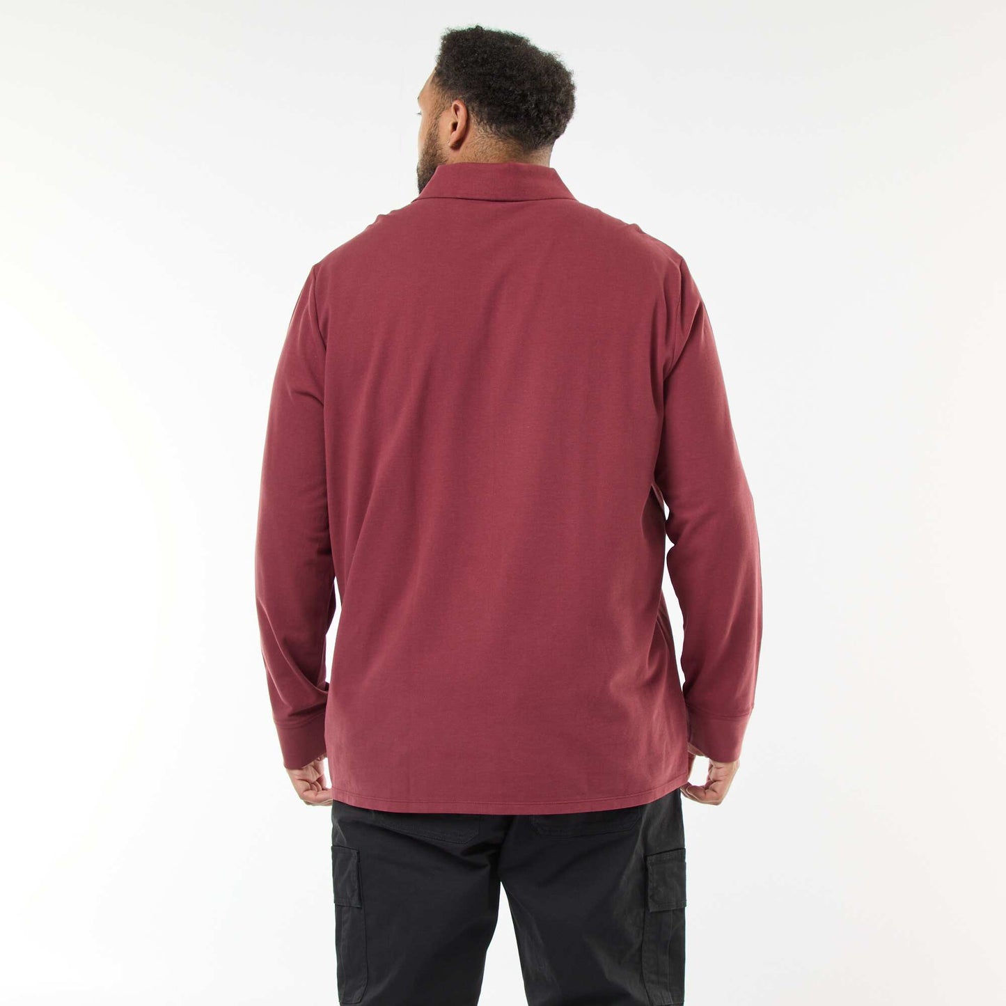 Polo en piqué de coton à manches longues ROUGE