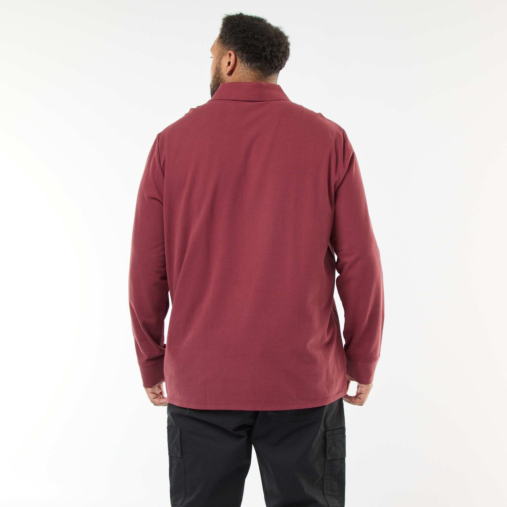Polo en piqué de coton à manches longues ROUGE