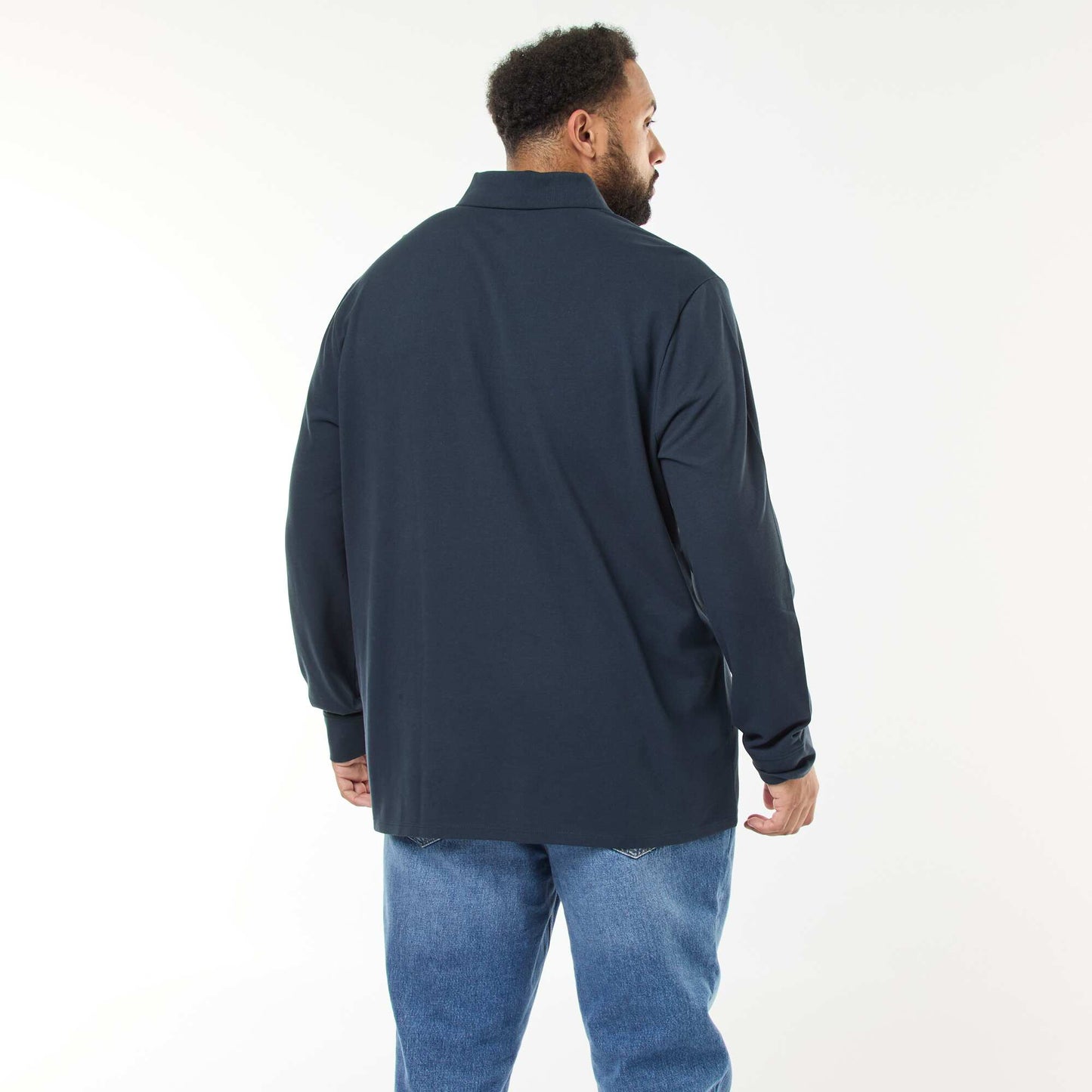 Polo en piqué de coton à manches longues BLEU