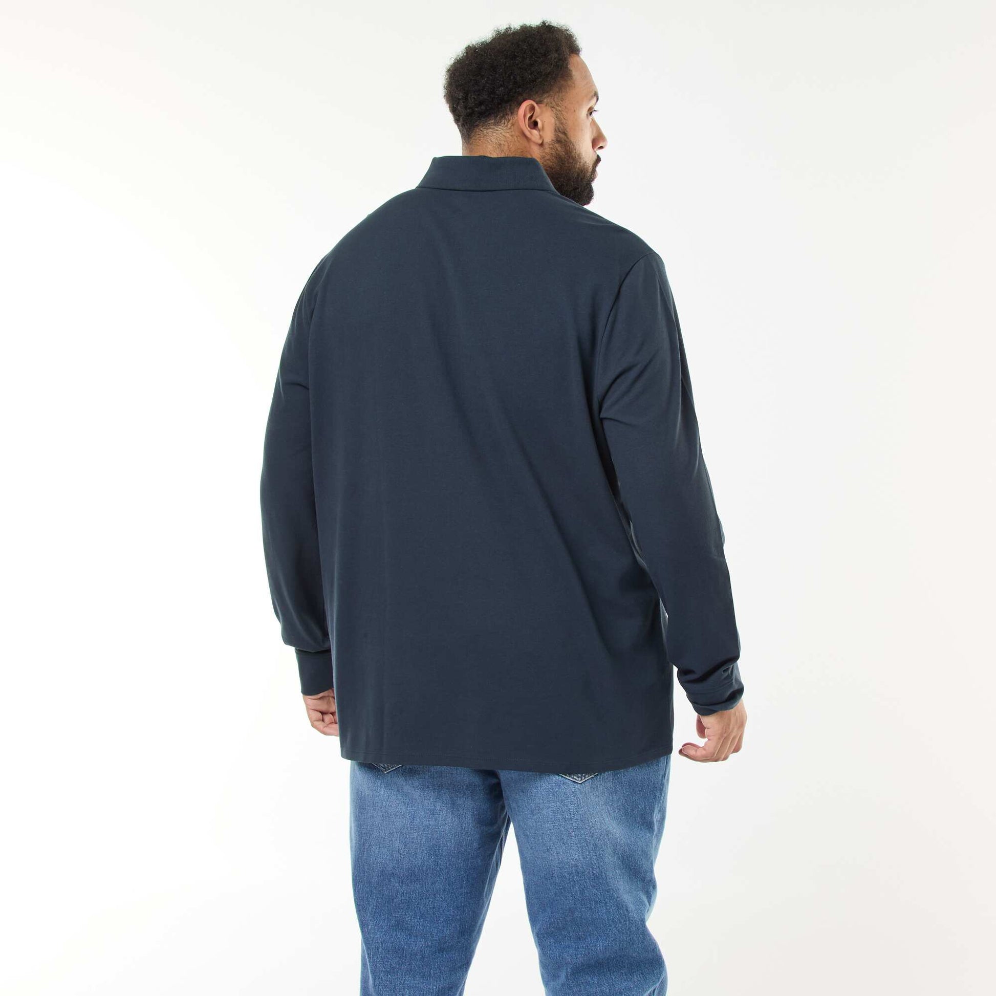 Polo en piqué de coton à manches longues BLEU