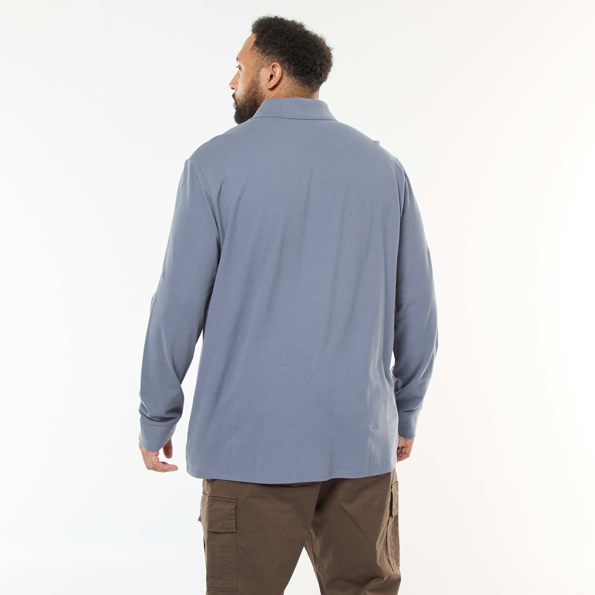Polo en piqué de coton à manches longues GRIS