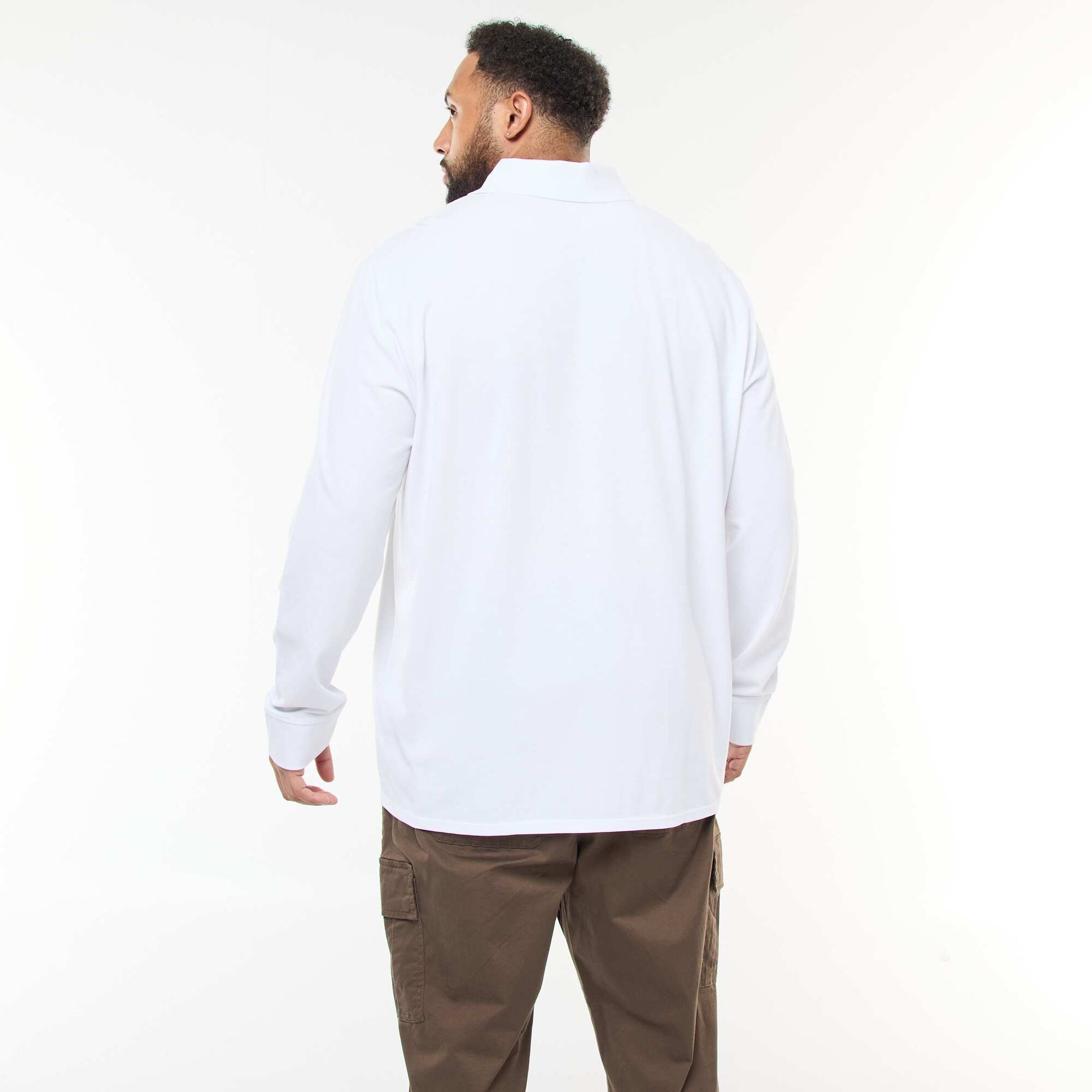 Polo en piqué de coton à manches longues BLANC