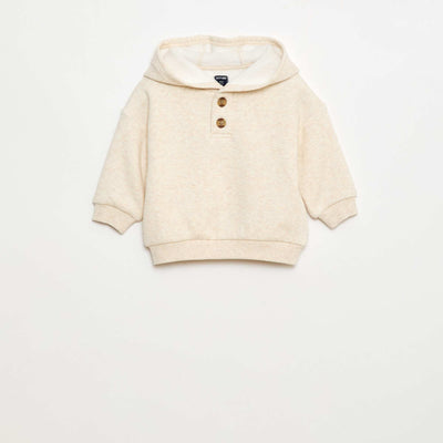 Sweat à capuche avec boutons et doublure chaude BEIGE