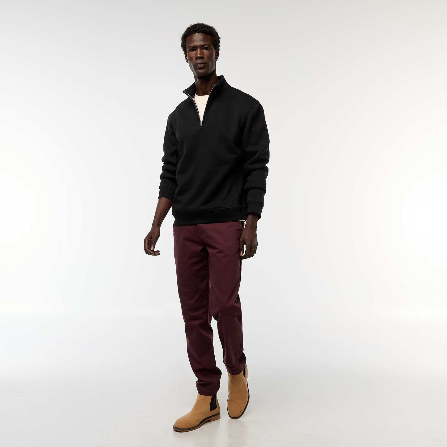 Sweat camionneur avec col montant zippé NOIR