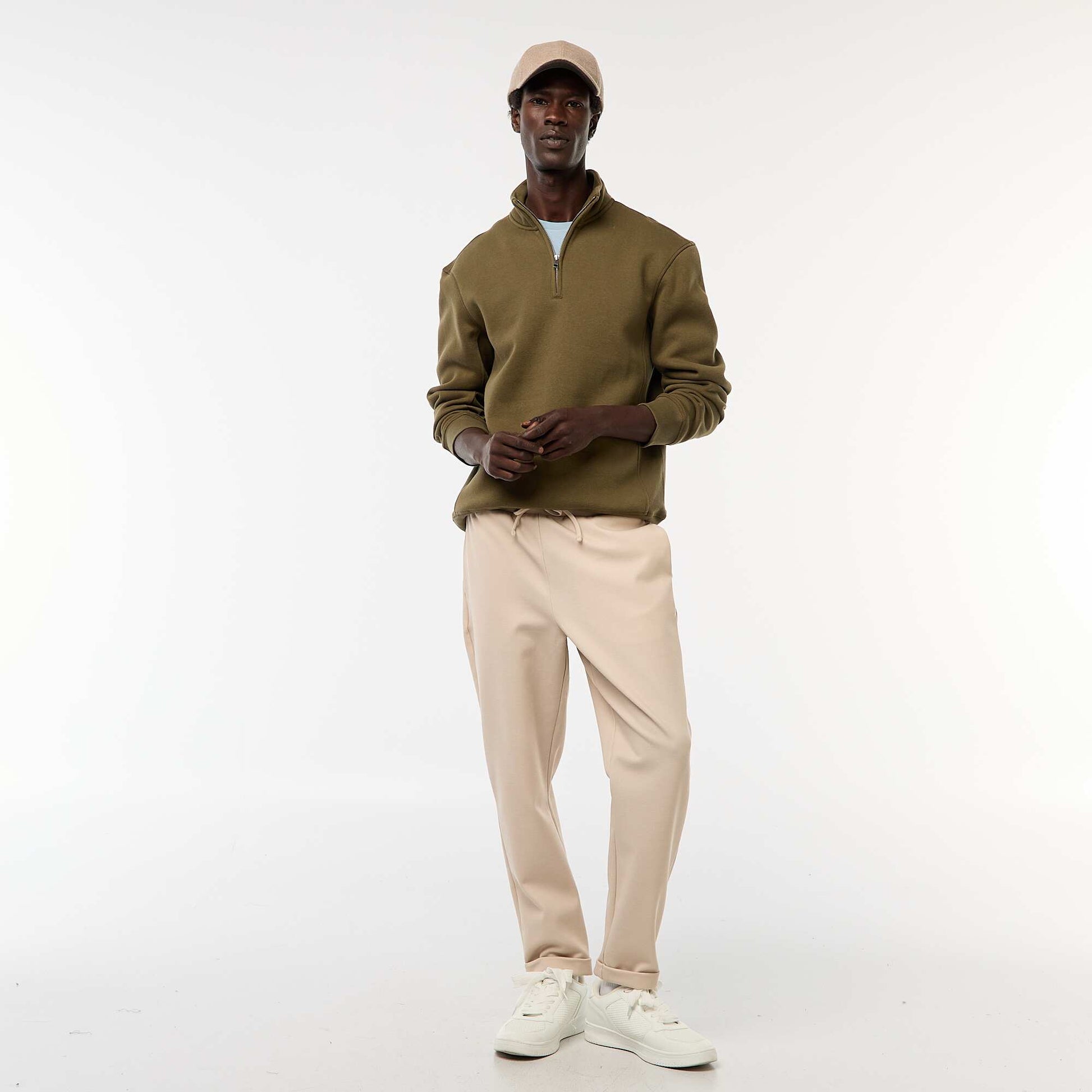 Sweat camionneur avec col montant zippé KAKI
