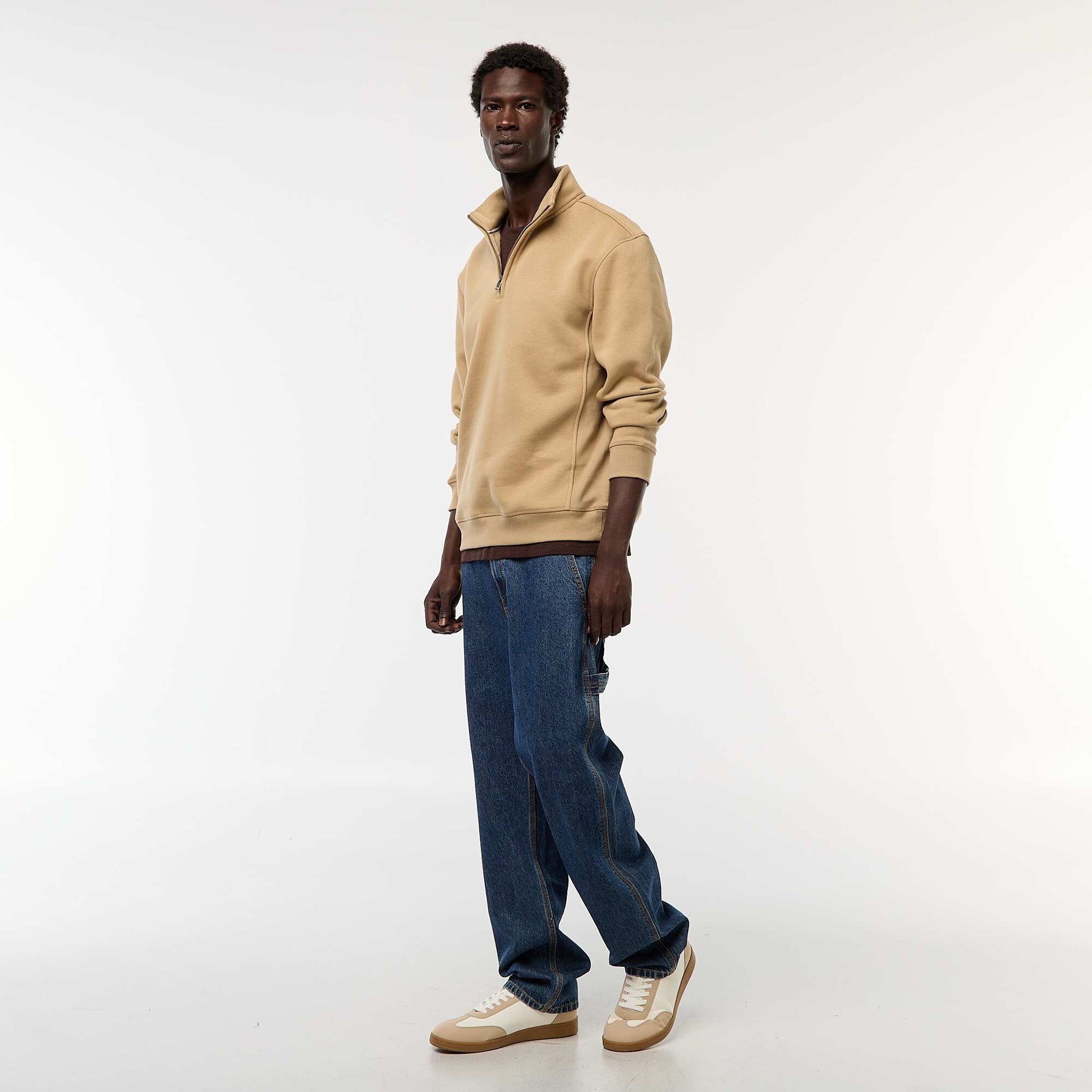Sweat camionneur avec col montant zippé BEIGE