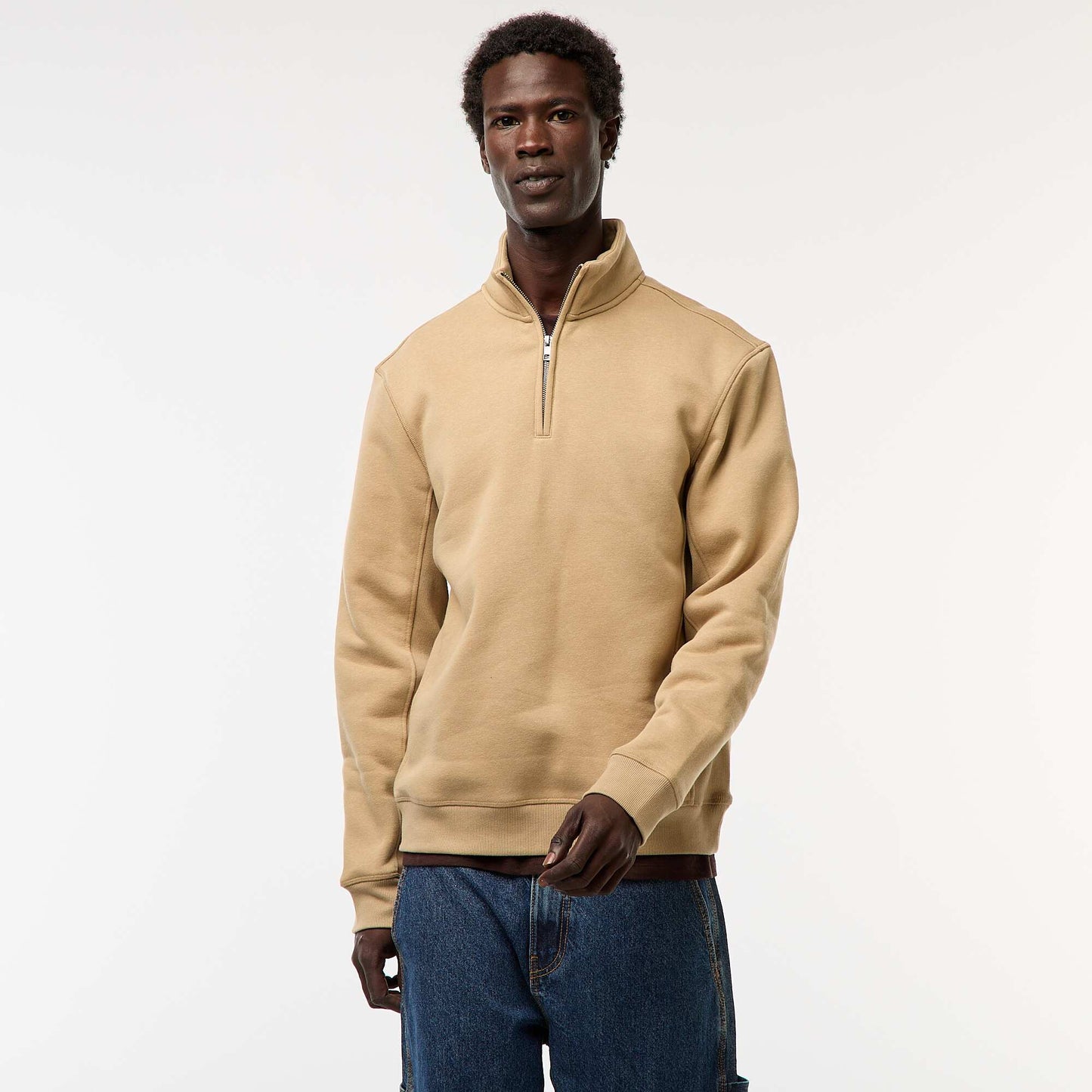 Sweat camionneur avec col montant zippé BEIGE