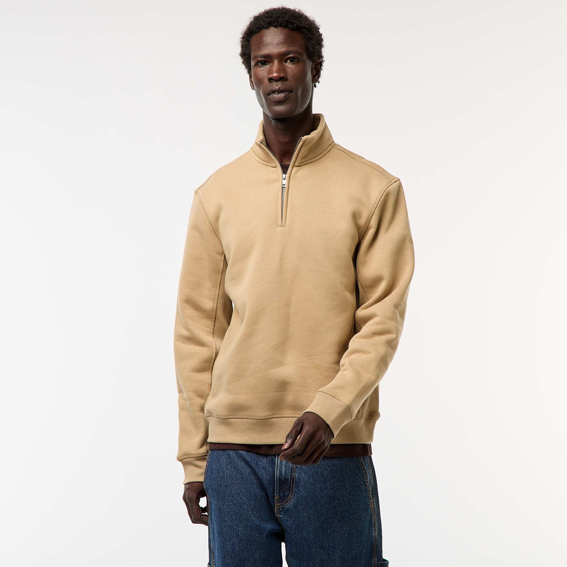 Sweat camionneur avec col montant zippé BEIGE
