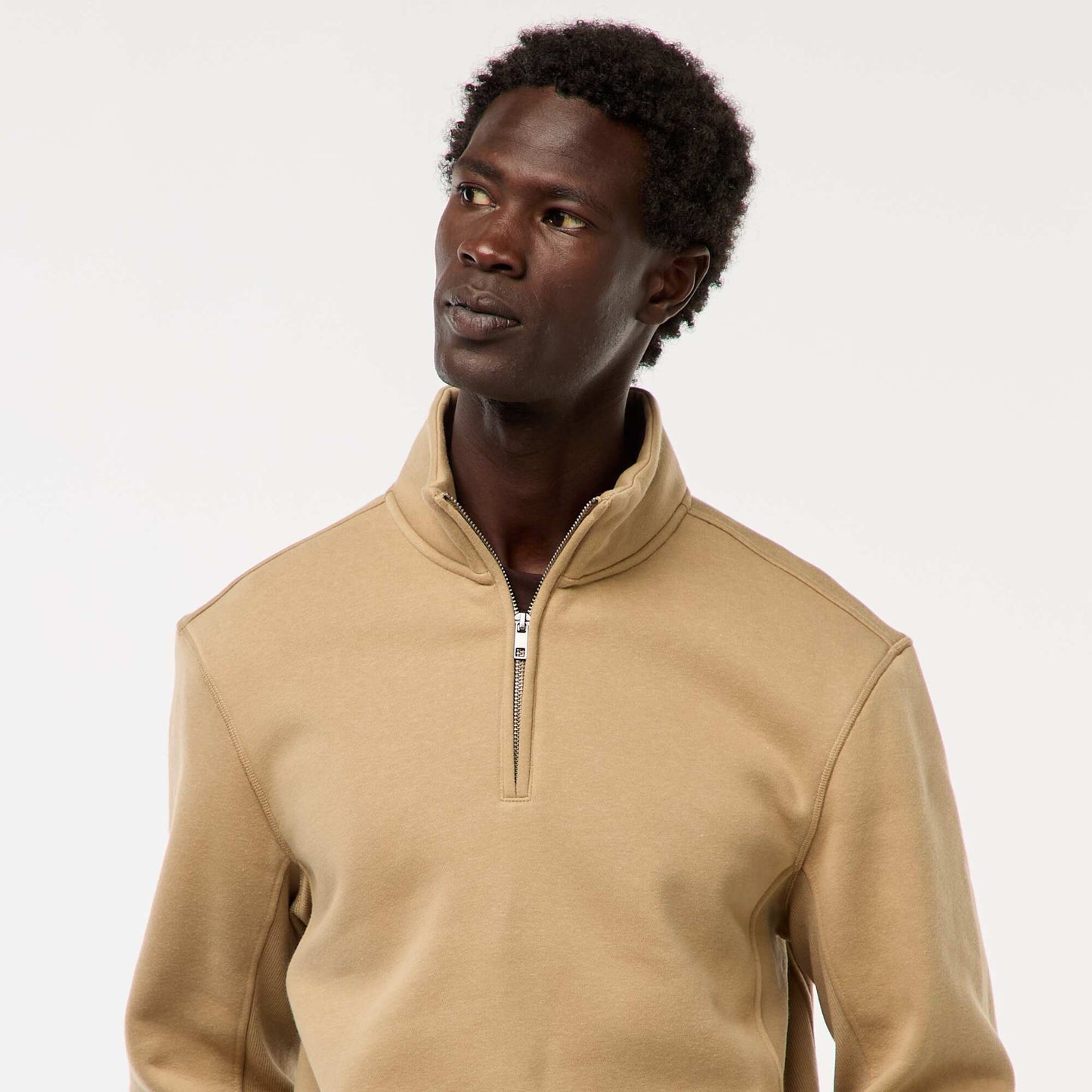 Sweat camionneur avec col montant zippé BEIGE