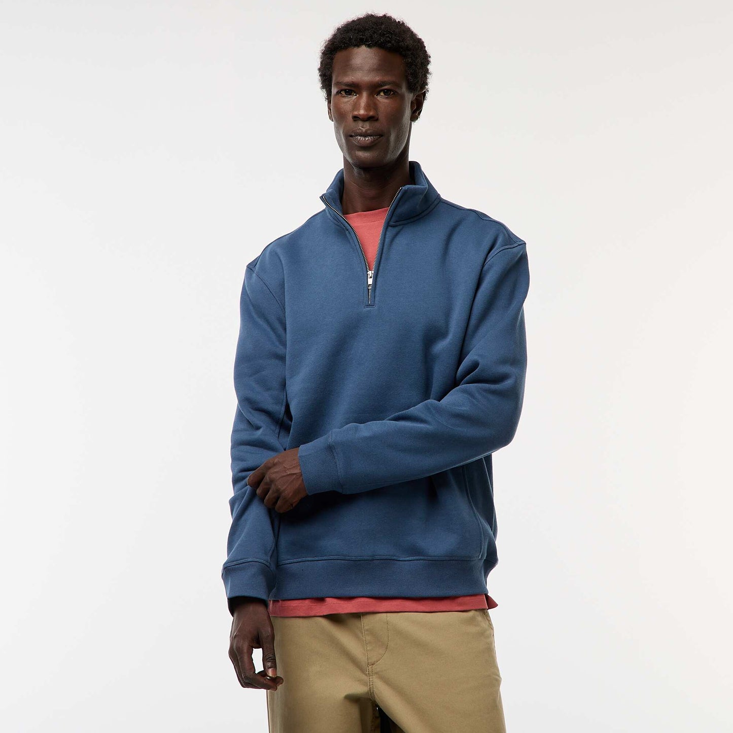 Sweat camionneur avec col montant zippé BLEU