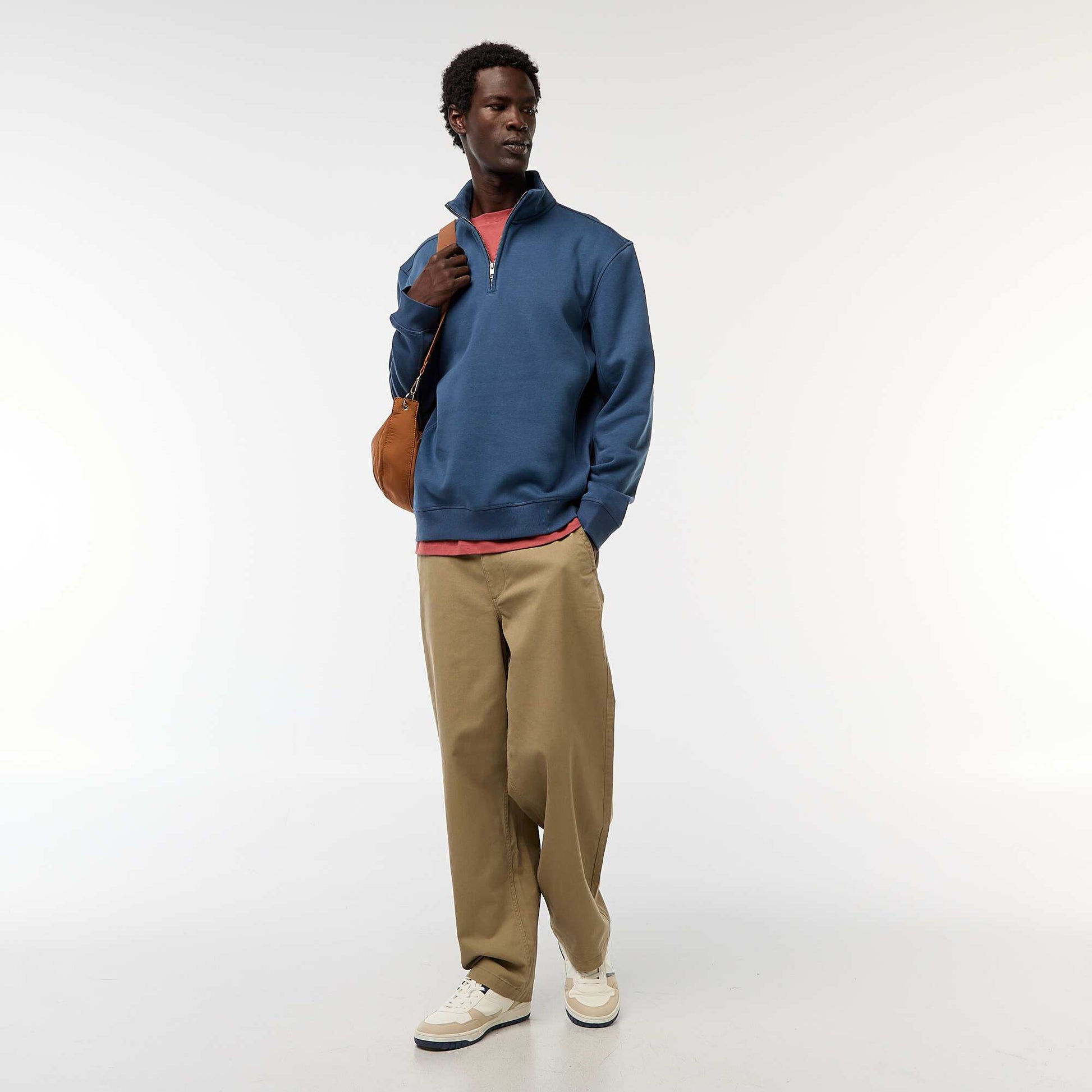 Sweat camionneur avec col montant zippé BLEU