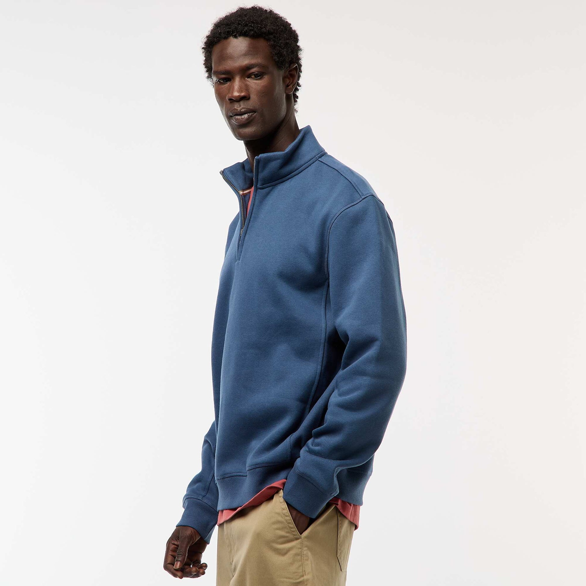 Sweat camionneur avec col montant zippé BLEU