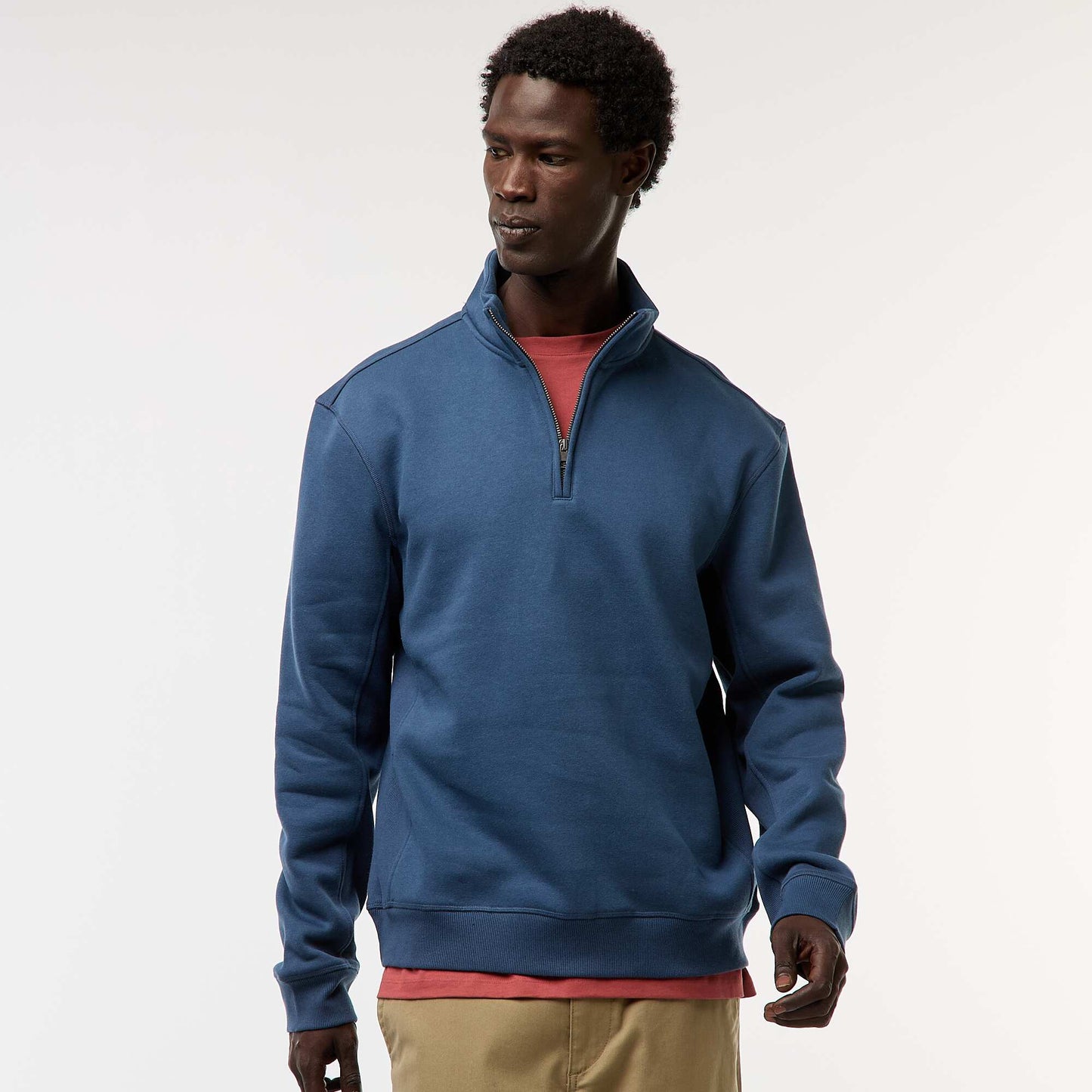 Sweat camionneur avec col montant zippé BLEU