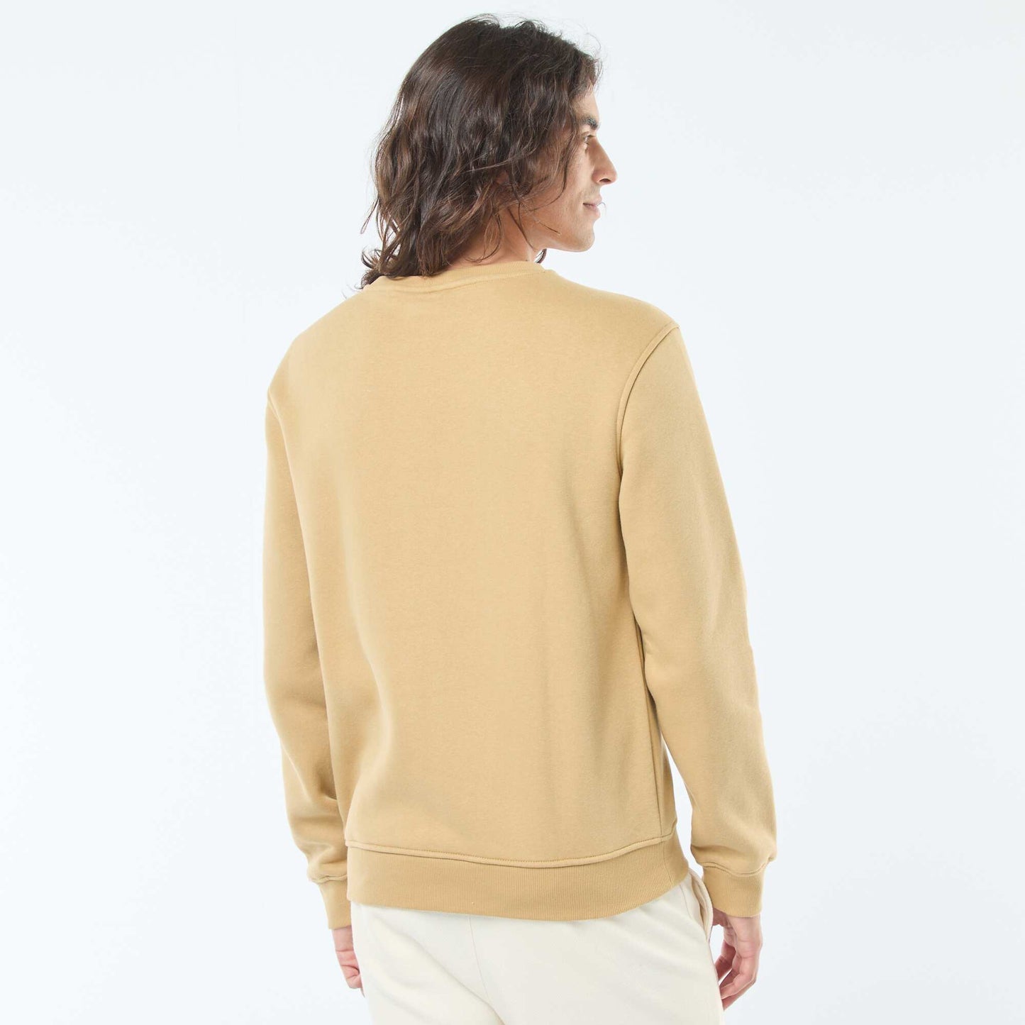 Sweat uni à col rond en molleton gratté BEIGE