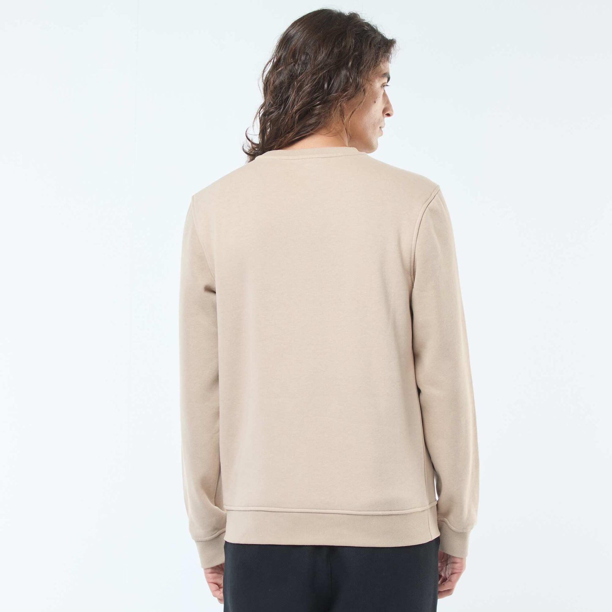Sweat uni à col rond en molleton gratté BEIGE