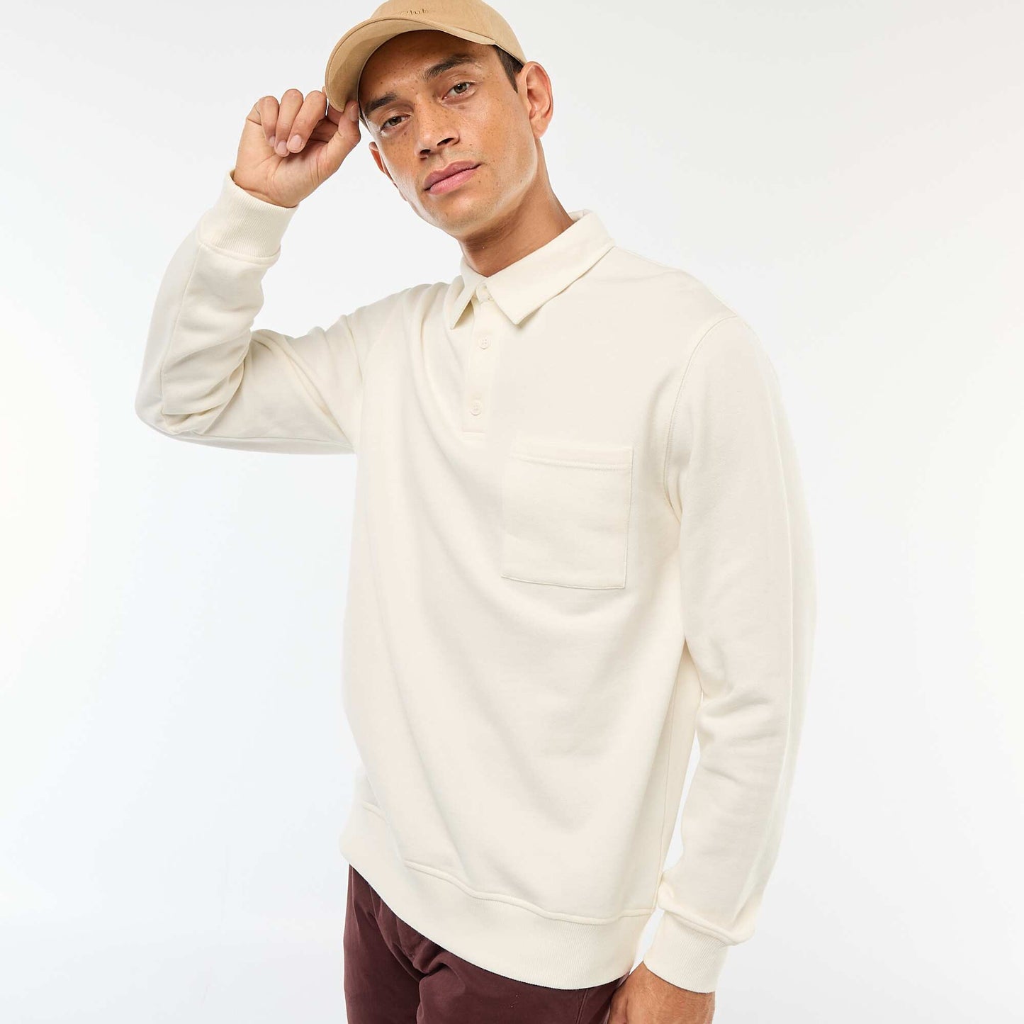 Sweat polo uni à manches longues BLANC