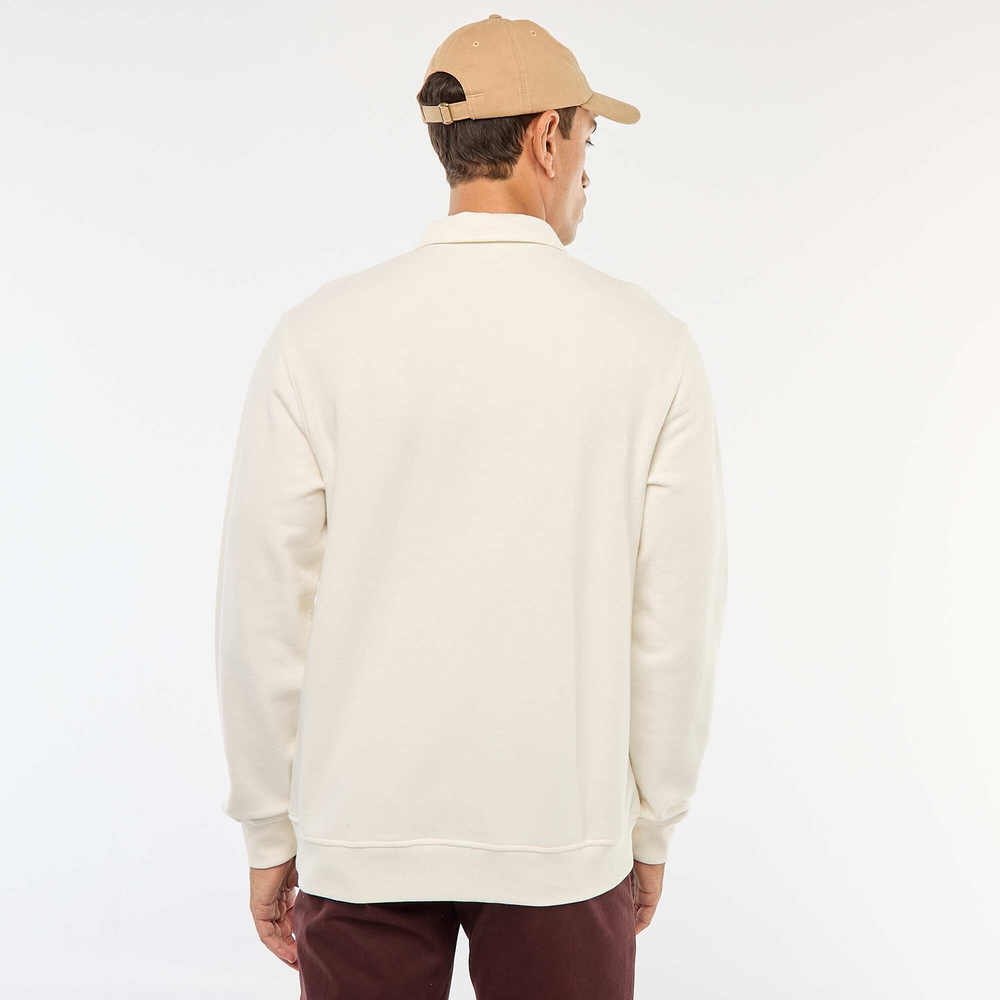 Sweat polo uni à manches longues BLANC