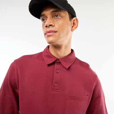 Sweat polo uni à manches longues ROUGE