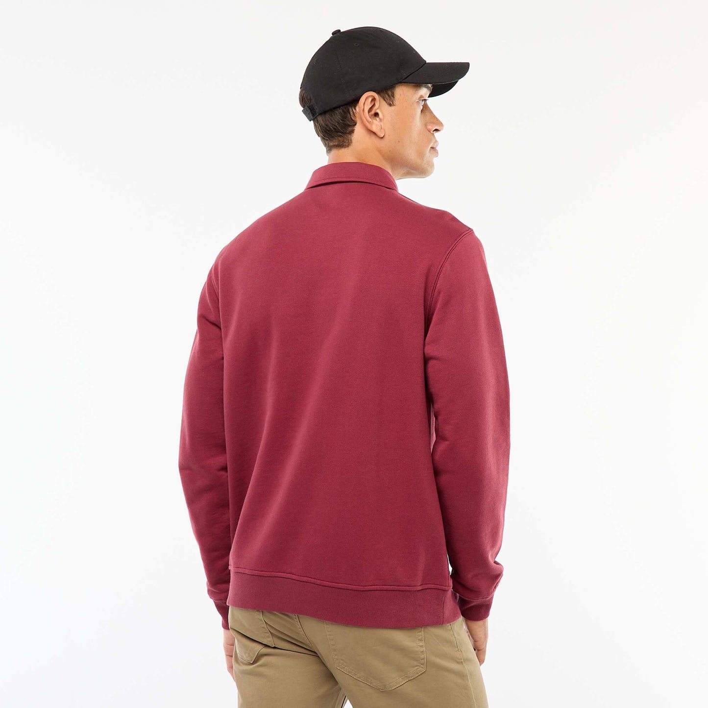 Sweat polo uni à manches longues ROUGE