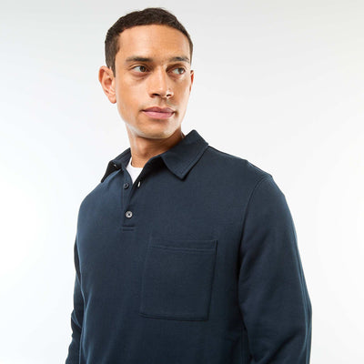 Sweat polo uni à manches longues BLEU