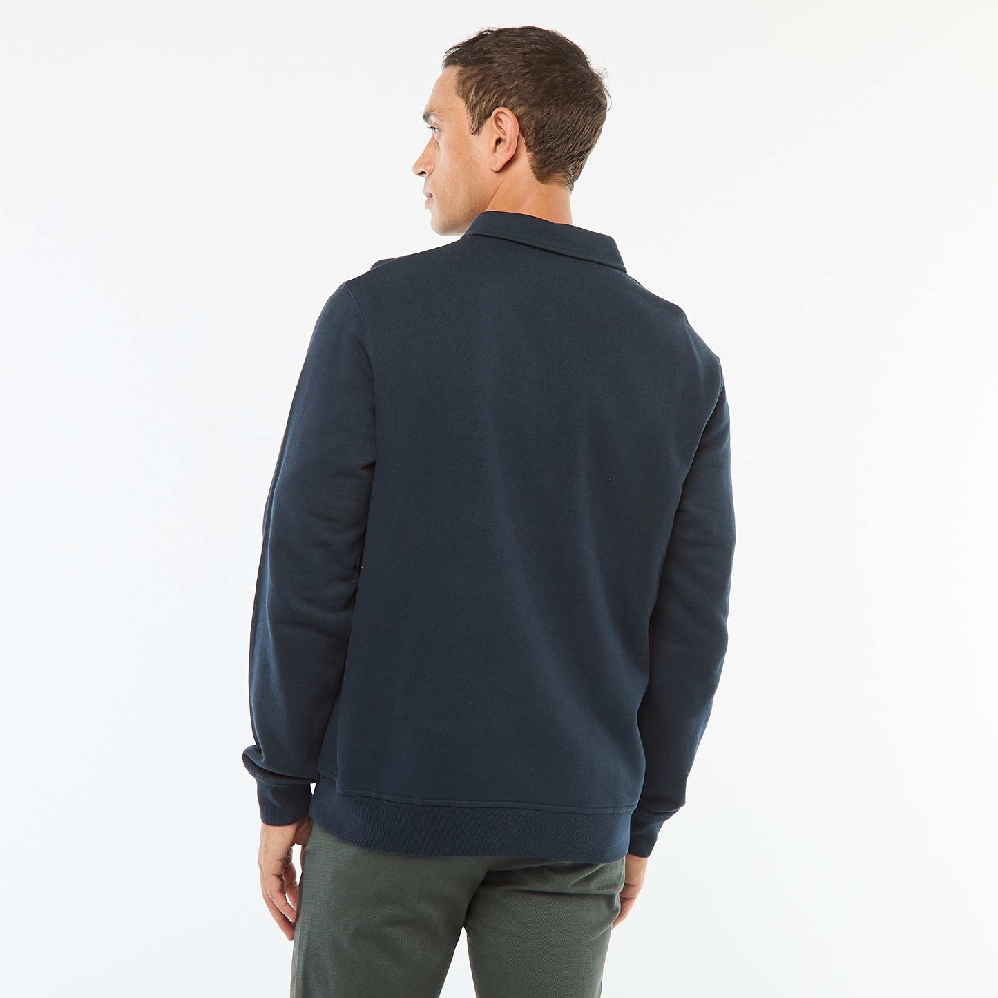 Sweat polo uni à manches longues BLEU