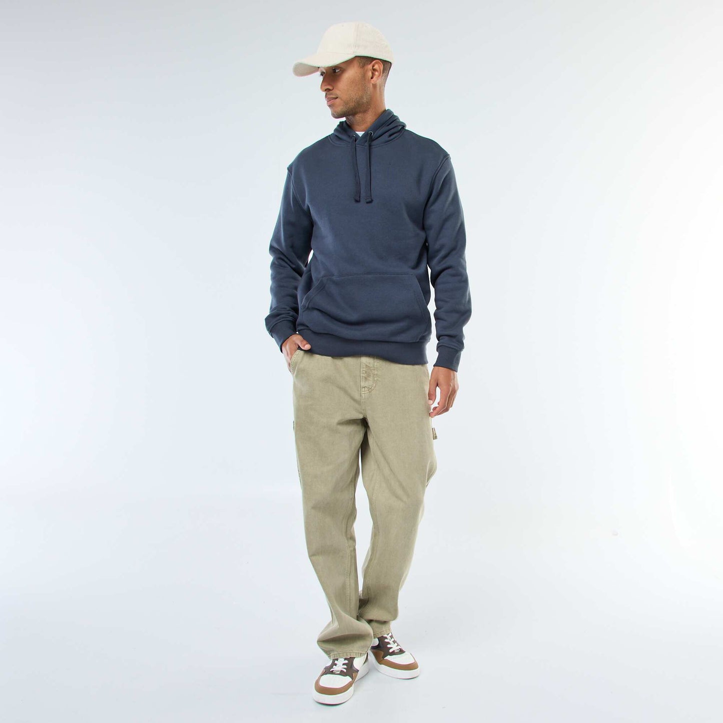 Sweat à capuche en molleton gratté avec poche kangourou BLEU
