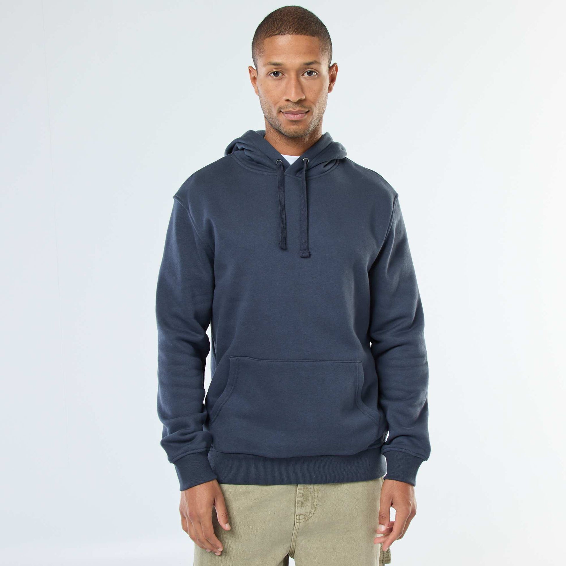 Sweat à capuche en molleton gratté avec poche kangourou BLEU