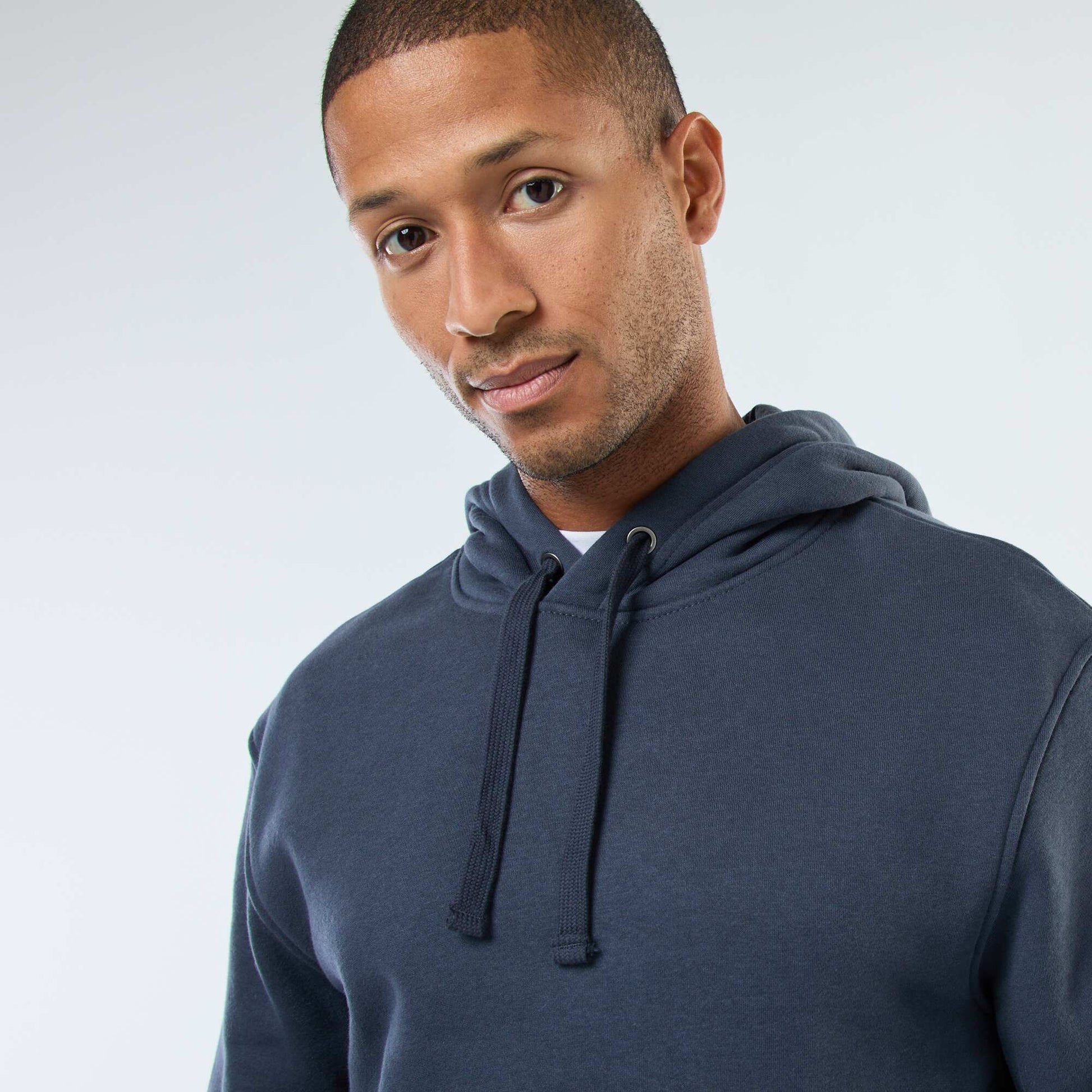 Sweat à capuche en molleton gratté avec poche kangourou BLEU