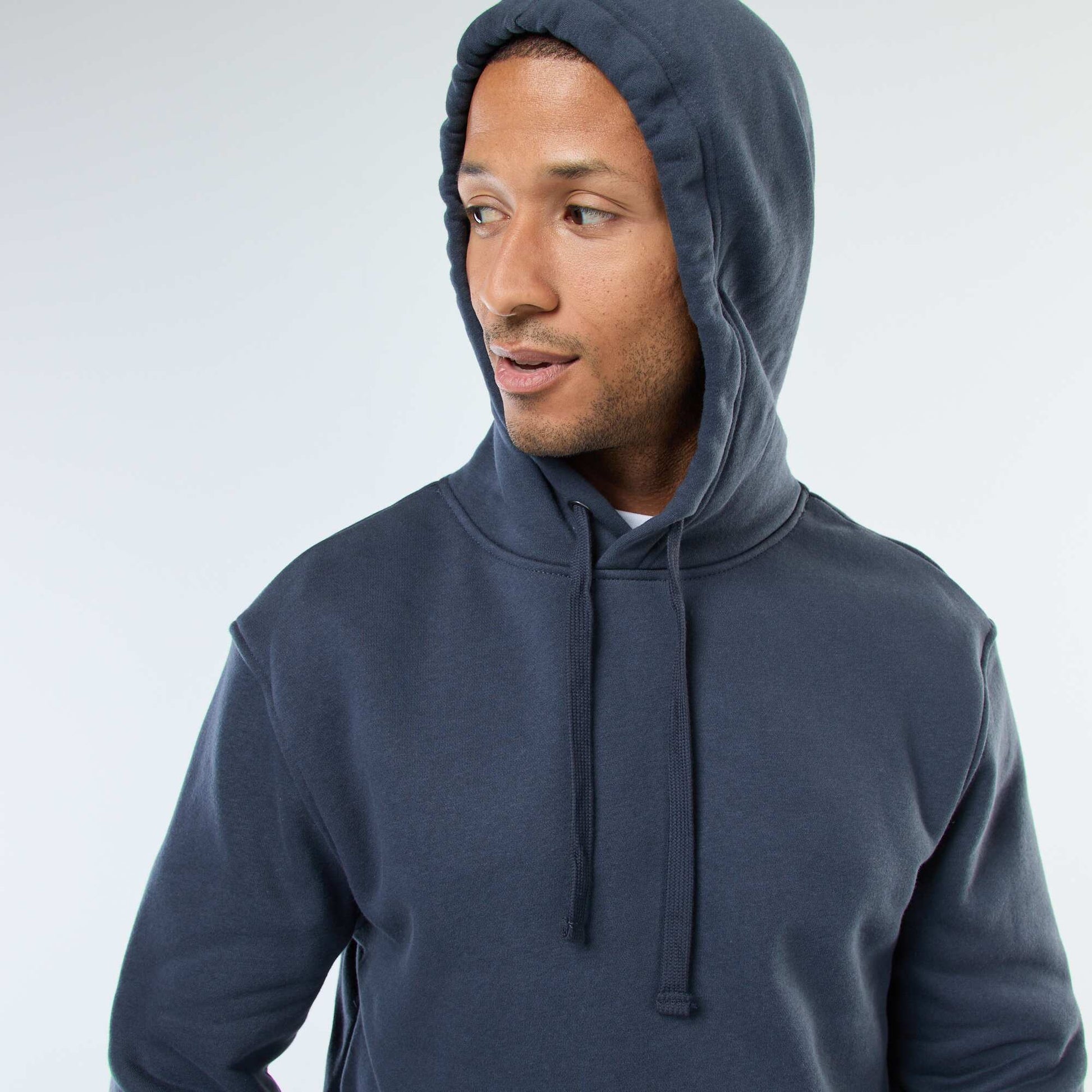 Sweat à capuche en molleton gratté avec poche kangourou BLEU