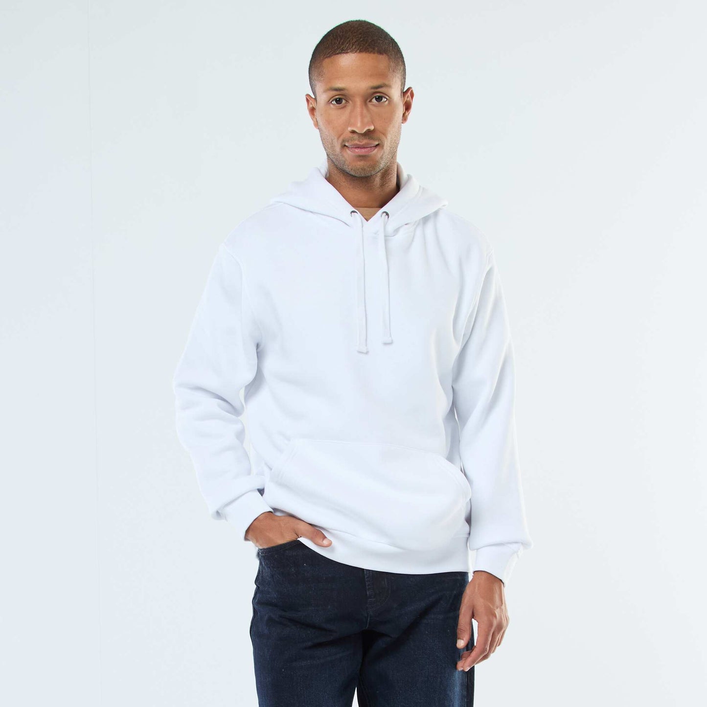 Sweat à capuche en molleton gratté avec poche kangourou BLANC