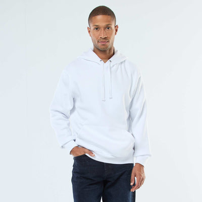 Sweat à capuche en molleton gratté avec poche kangourou BLANC
