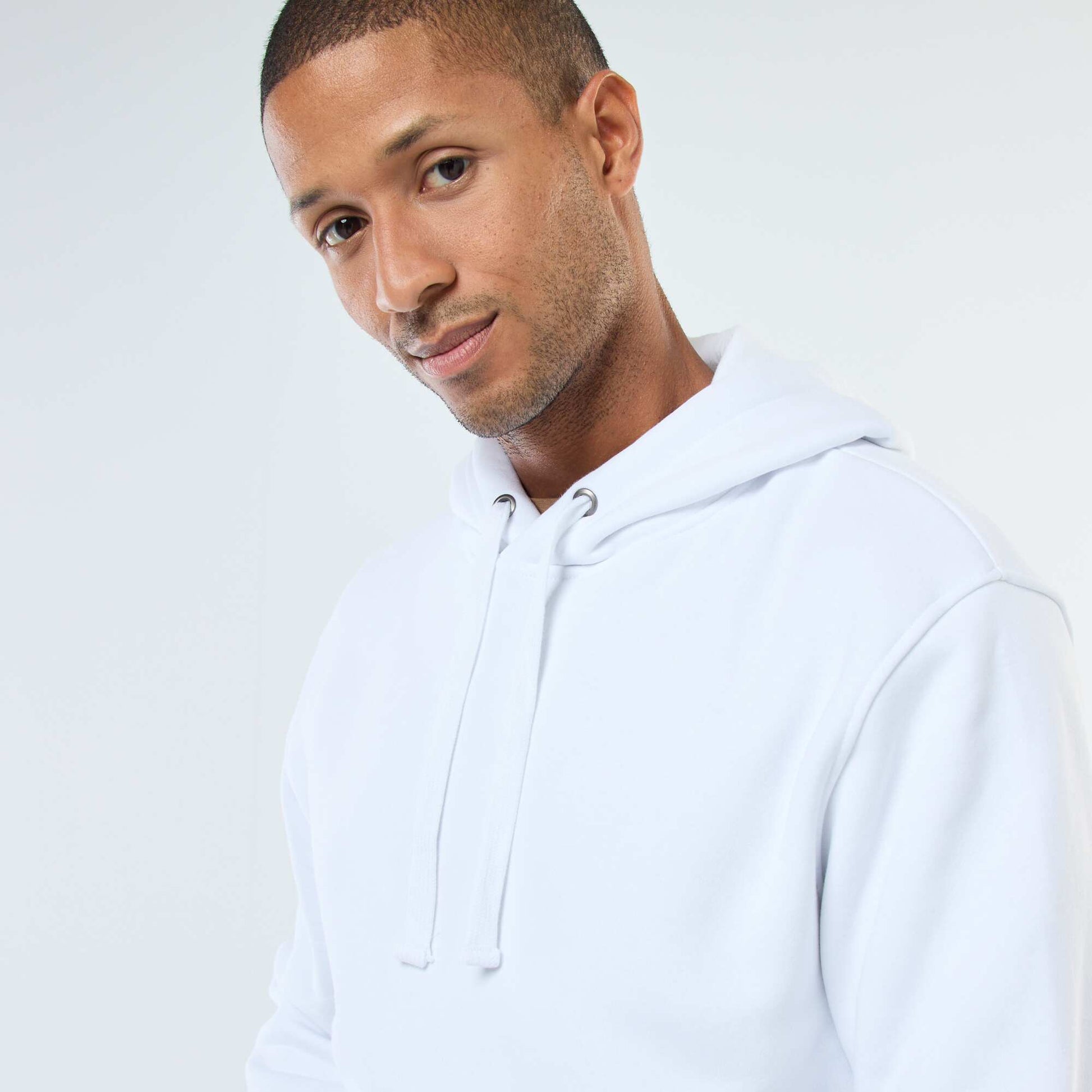 Sweat à capuche en molleton gratté avec poche kangourou BLANC