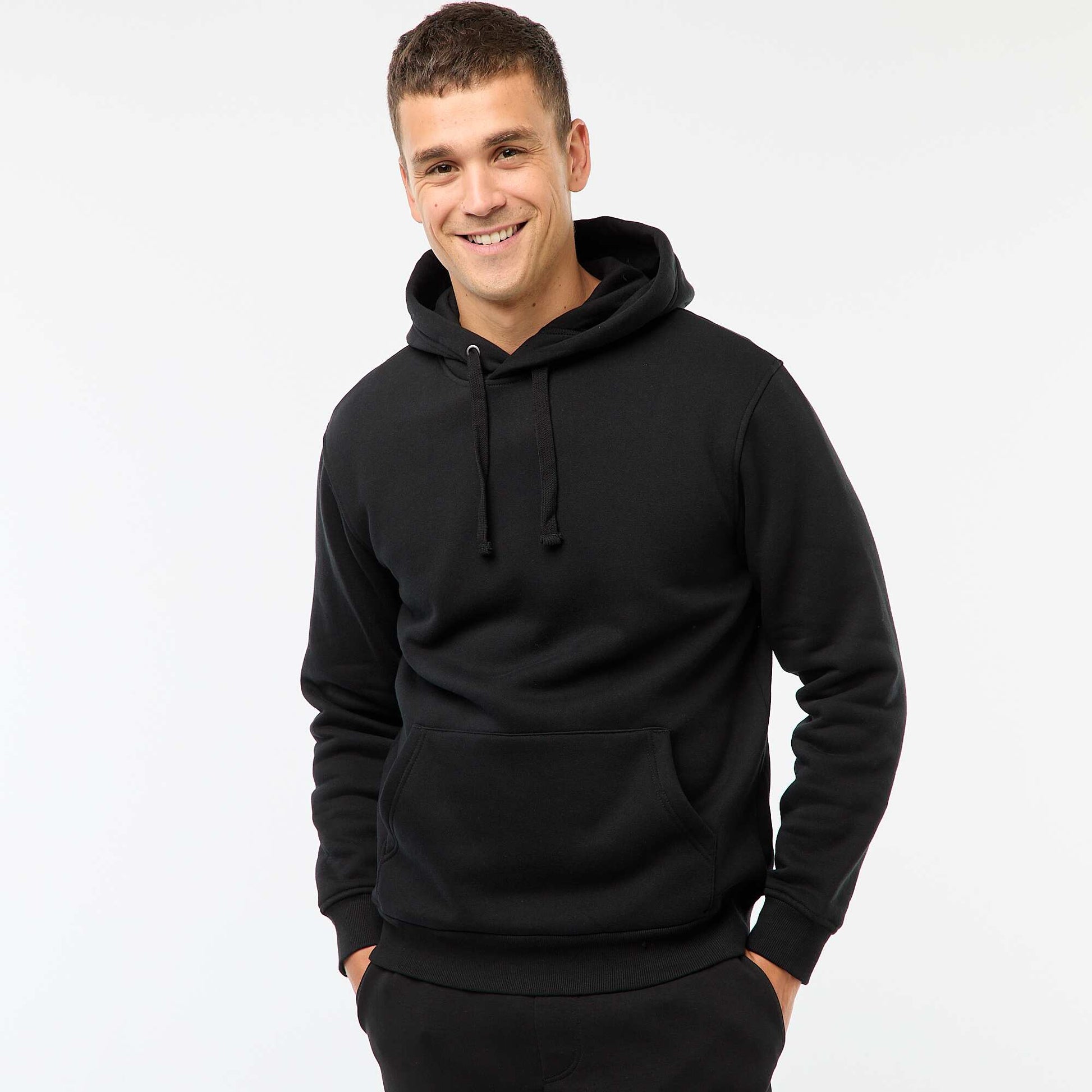 Sweat à capuche en molleton gratté avec poche kangourou NOIR