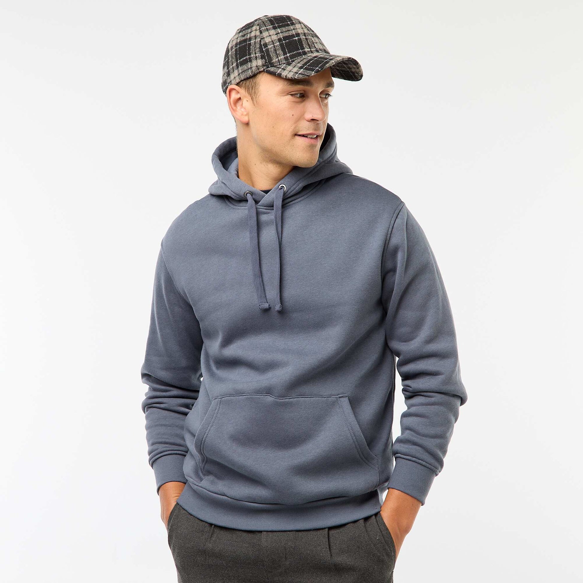 Sweat à capuche en molleton gratté avec poche kangourou GRIS