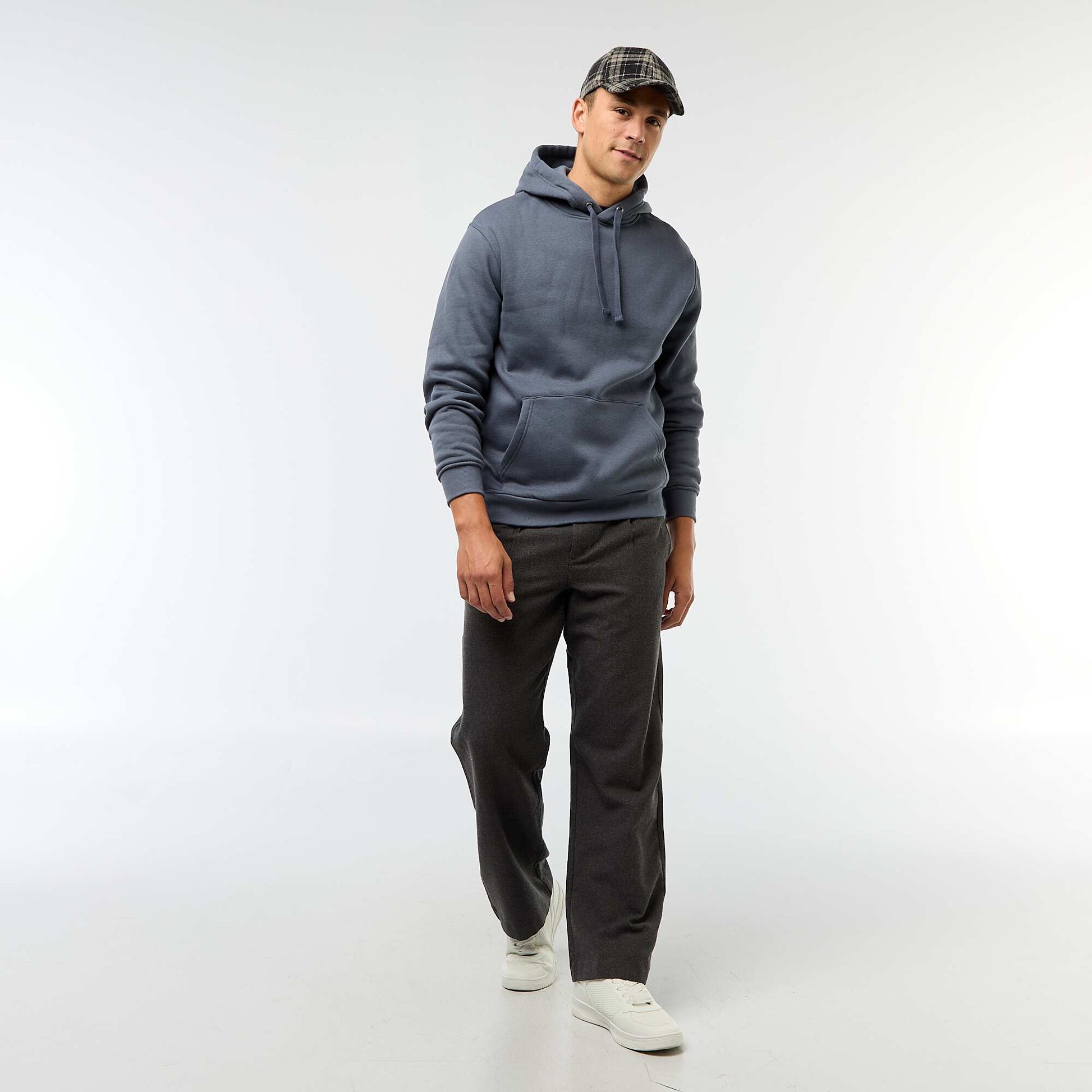 Sweat à capuche en molleton gratté avec poche kangourou GRIS