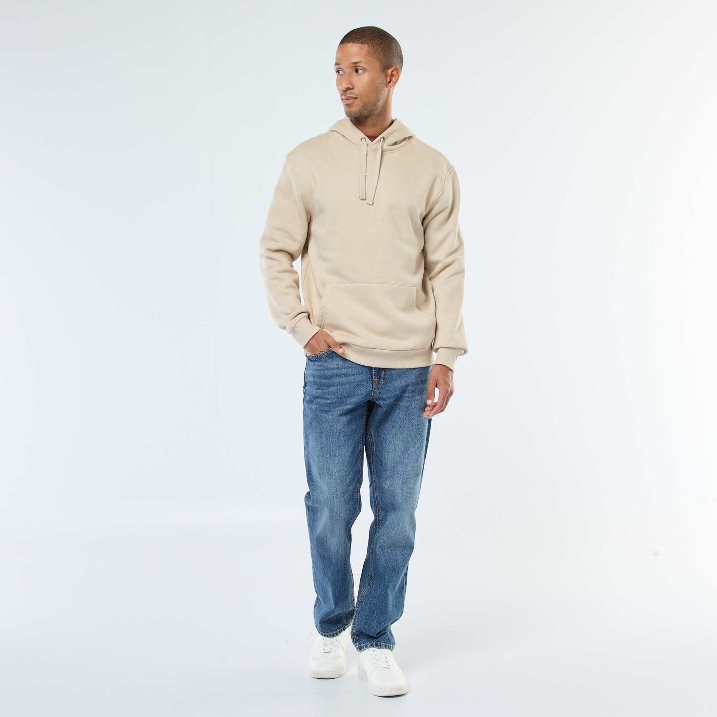 Sweat à capuche en molleton gratté avec poche kangourou BEIGE