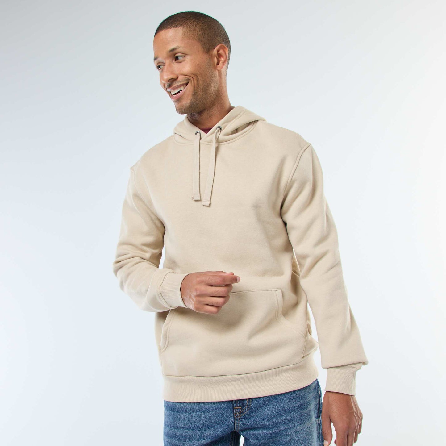 Sweat à capuche en molleton gratté avec poche kangourou BEIGE
