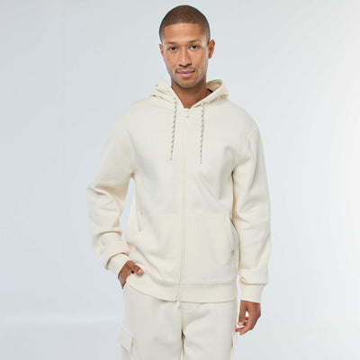 Sweat uni en maille piquée à capuche BLANC