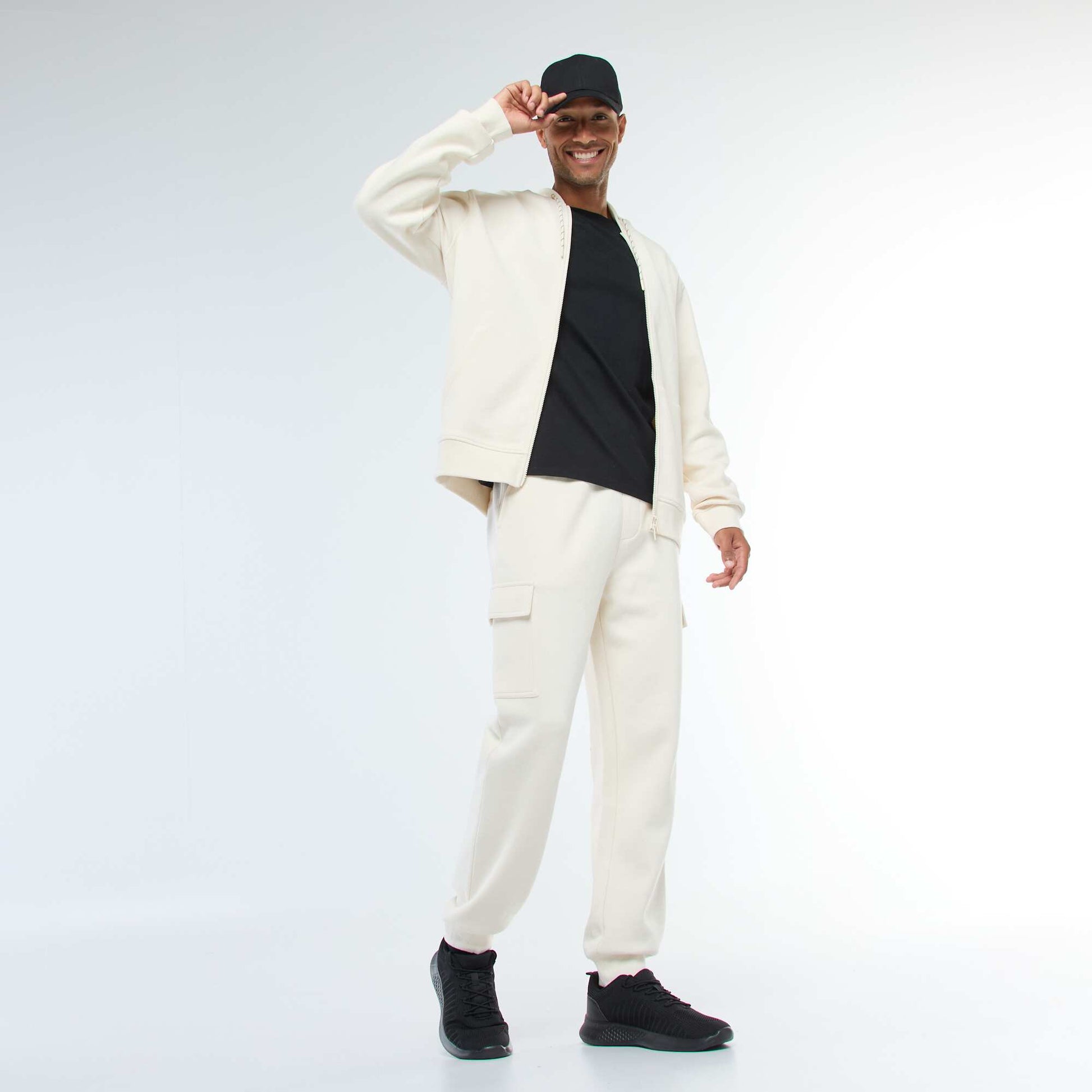 Sweat uni en maille piquée à capuche BLANC