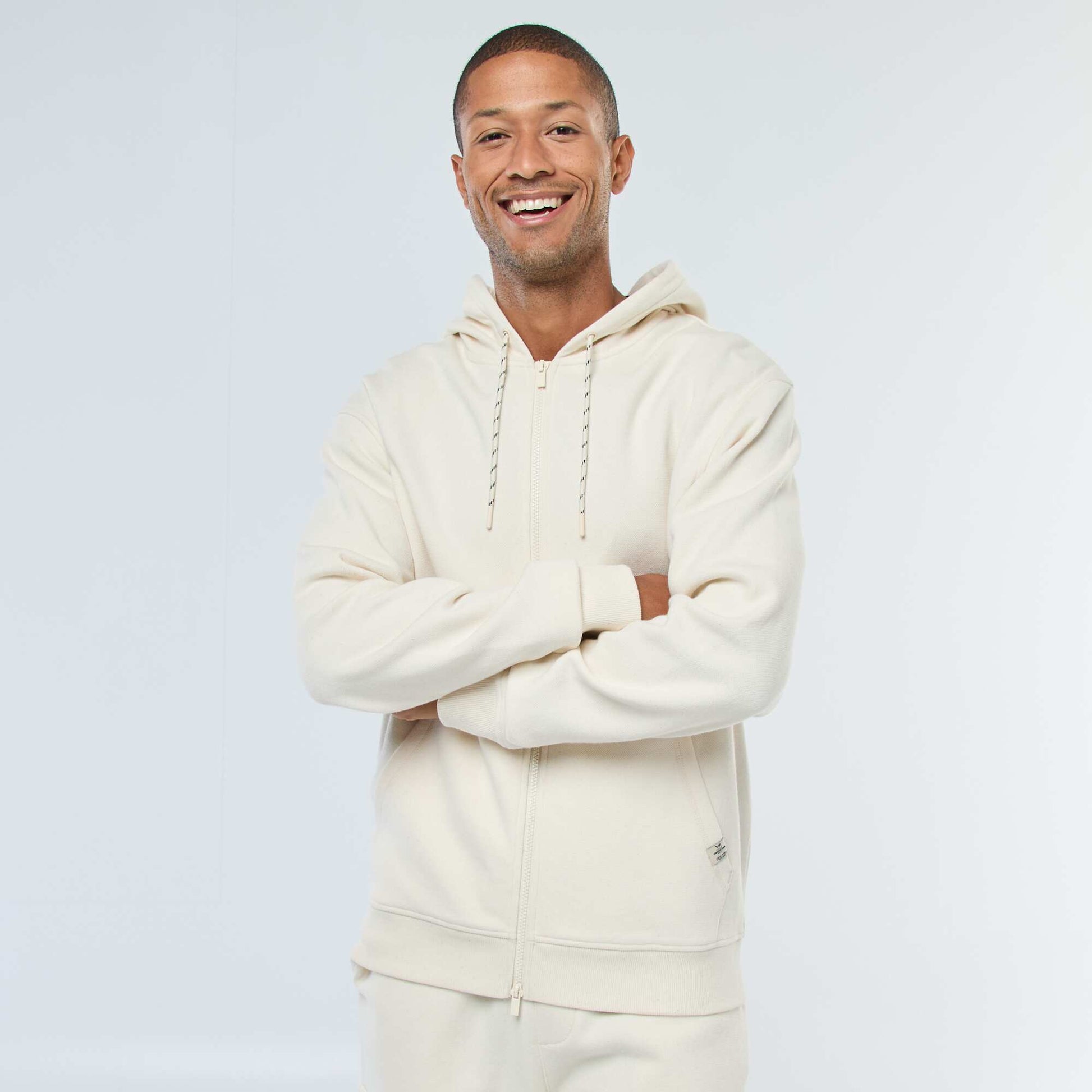 Sweat uni en maille piquée à capuche BLANC